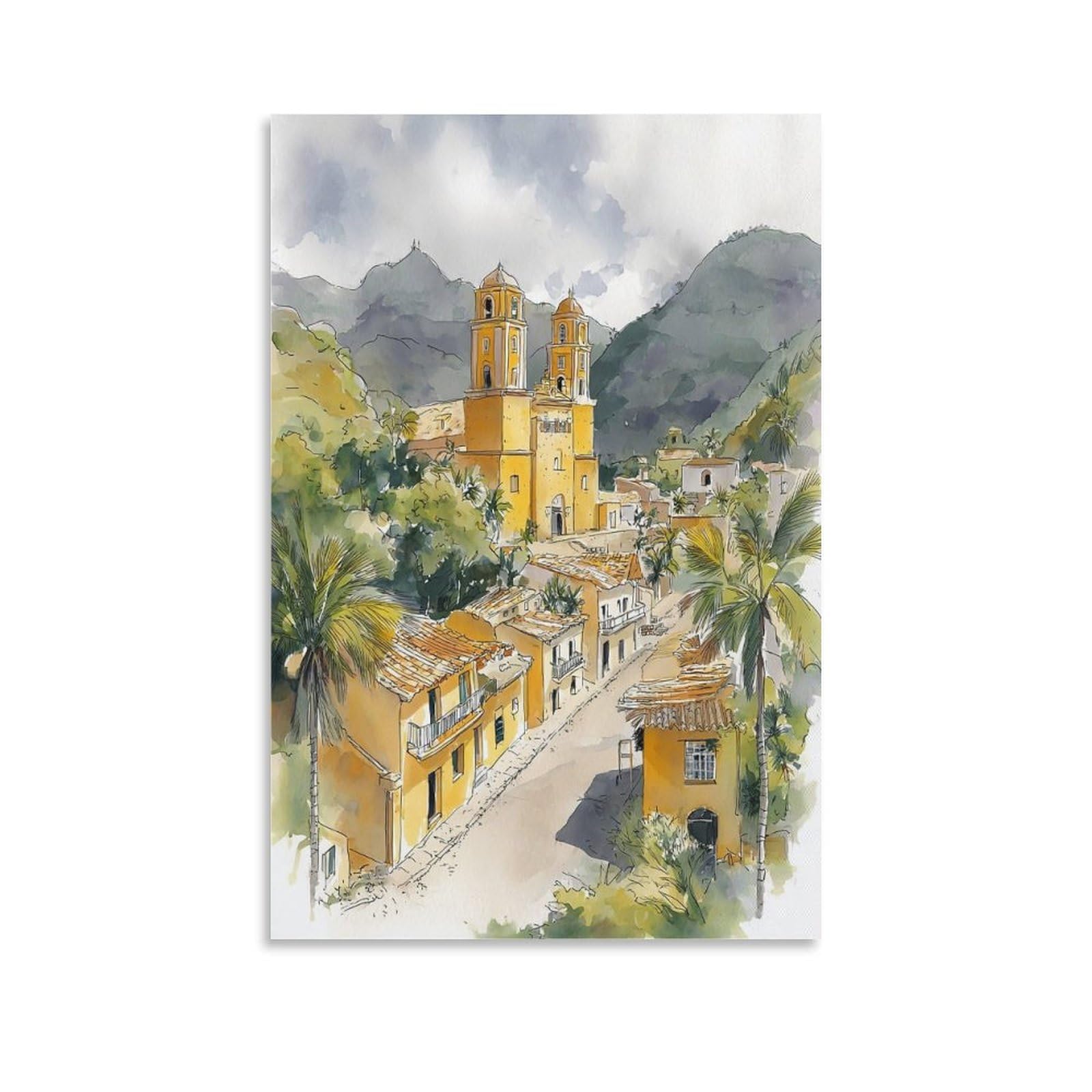 XWYMXZ Oaxaca City Mexico 24x36inch(60x90cm) Vintage Travel Poster Watercolor Canvas Art