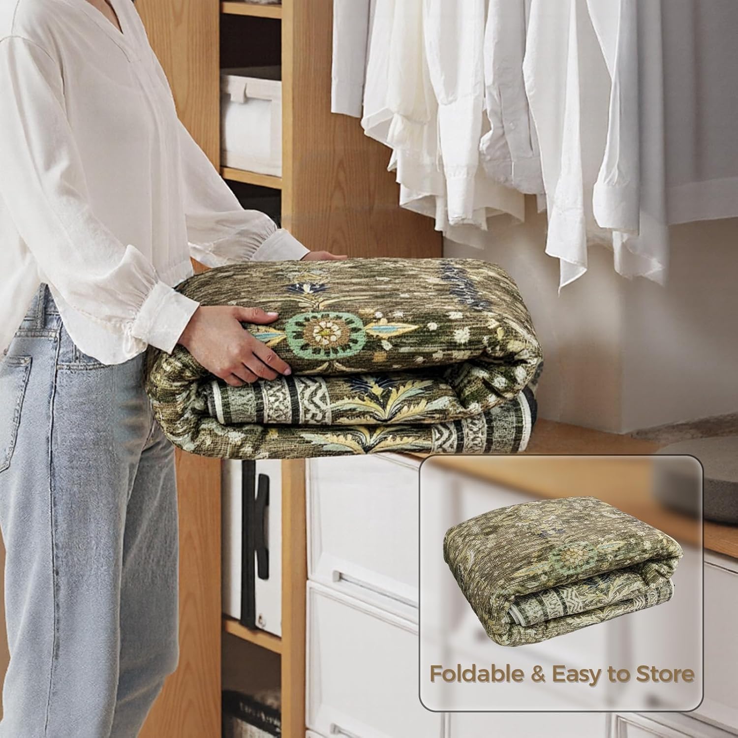 8x10 Rugs for Living Room,Washable Boho Olive Green Rug with Non-Slip,Low-Pile,Stain Resistant, Foldable Floor Carpet for Dining Room,Bedroom - Image 6