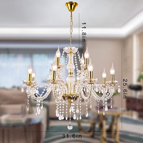 Miniatura 2 de Panghuhu88 Candelabros de Velas de Cristal Dorado Iluminación 12 Luces Lámpara Colgante de Techo para Comedor, Sala de Estar, Dormitorio, Pasillo,