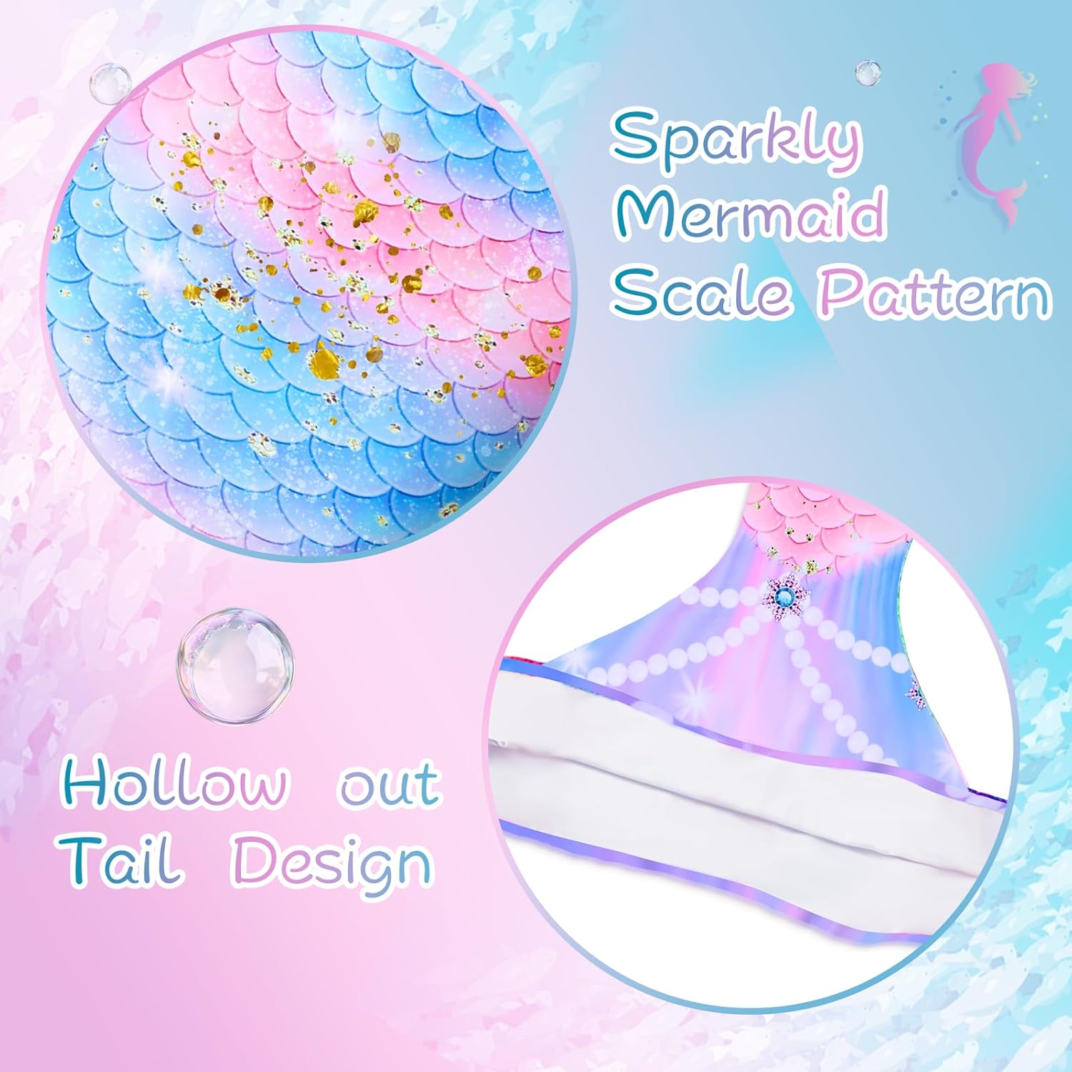 Girls Mermaid Bathing Suit 3PCS Cute Ruffle Tankini Swimsuits with Boyshort Fish Tail Kids Beach Swimwear 3-11Y - Image 3