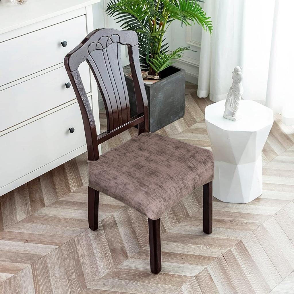FABANE Spandex Universal Size Dining Chair Seat Cover Set Of 6 Seater Pcs Are Easily Washable Strechable And Comfortable For Dining Room Home Decor Slip Cover (Texture Brown)-image-29