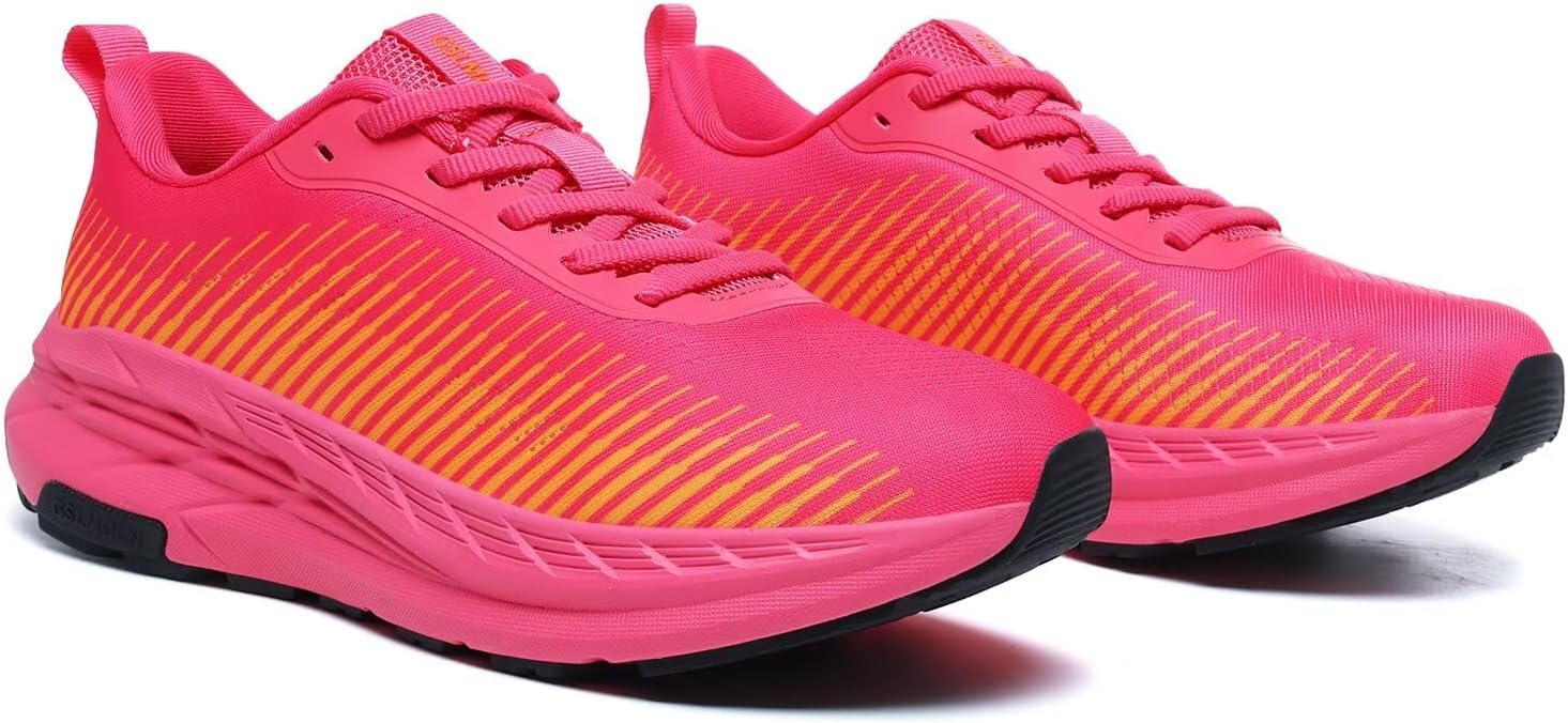 GSLMOLN Breathable Women's Workout Shoes Sport Running Sneakers for Gym Walking Tennis Lightweight Mesh Cushion Support Rose/Yellow Size 10.5 - Image 5