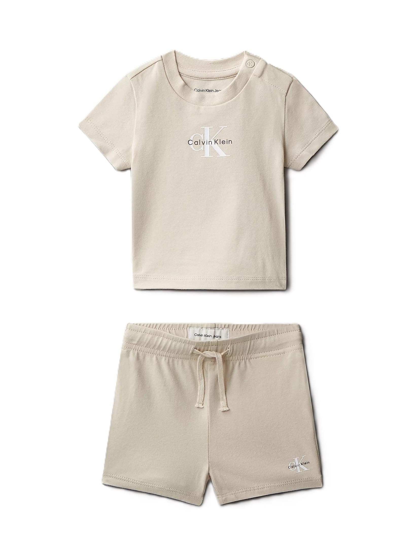 Calvin Klein Newborn 2Pc Knit Short Set GREY (Oatmeal 13-0401 Tcx) 6 Month