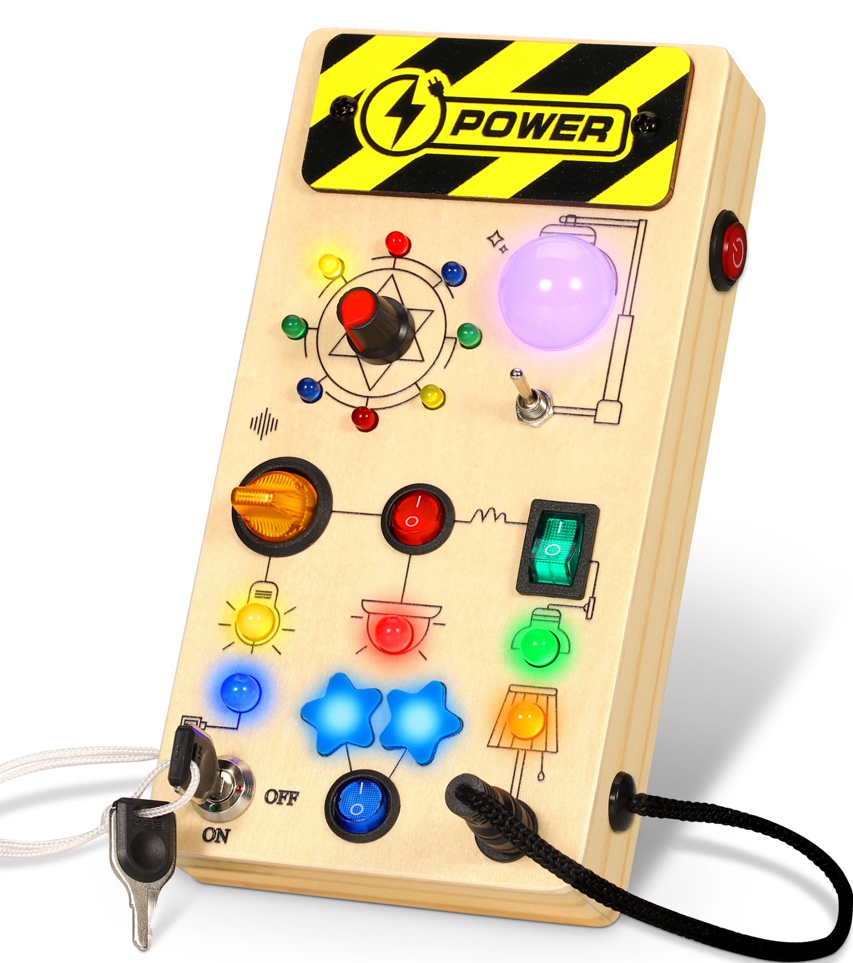 Ophy Montessori Busy Board para Niños Tablero de Actividades de Madera con 16 Luces LED y 9 Interruptores Juguetes Montessori Juguetes Sensoriales Juegos Educativos Regalo Niños Niña 1 2 3 4 Años