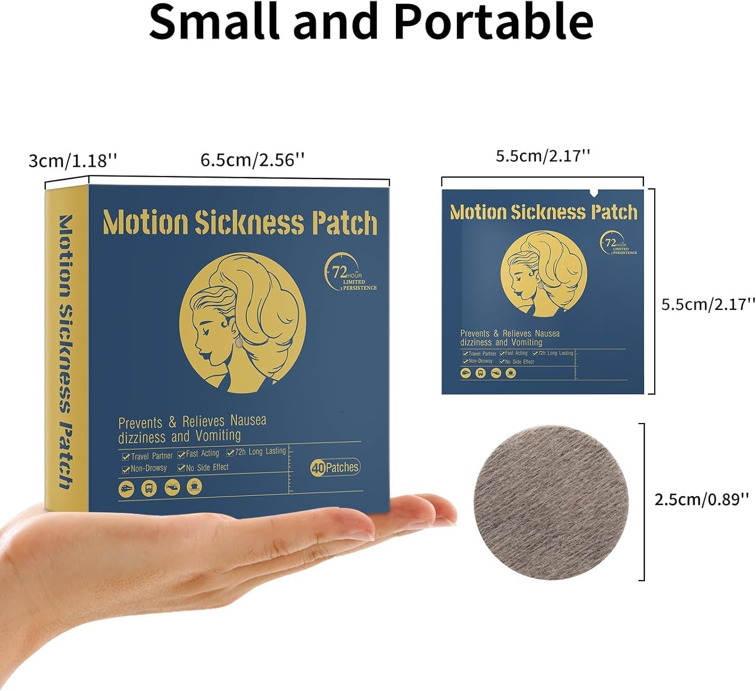 Motion Sickness Patches for Travel, Nausea Relief Patches for Car, Cruise & Flight, Compact Anti Nausea Patch, Travel Essentials for Adults，40 Patches