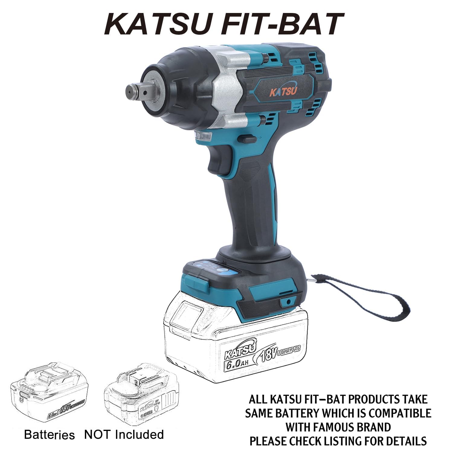 KATSU FIT-BAT Llave de impacto inalámbrica sin escobillas de 21 V, 1/2 pulgada, 700 N.M, llave de impacto eléctrica con batería de alto par con motor sin escobillas, sin batería ni cargador 102471