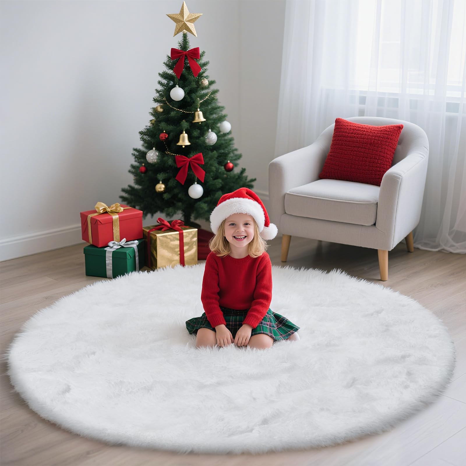 yulidayang White Fluffy Round Area Rugs for Bedroom,4'X4'Shag Circle Area Rugs for Girls Room,Non Slip Fuzzy Plush Rug for Kids Room Living Room and