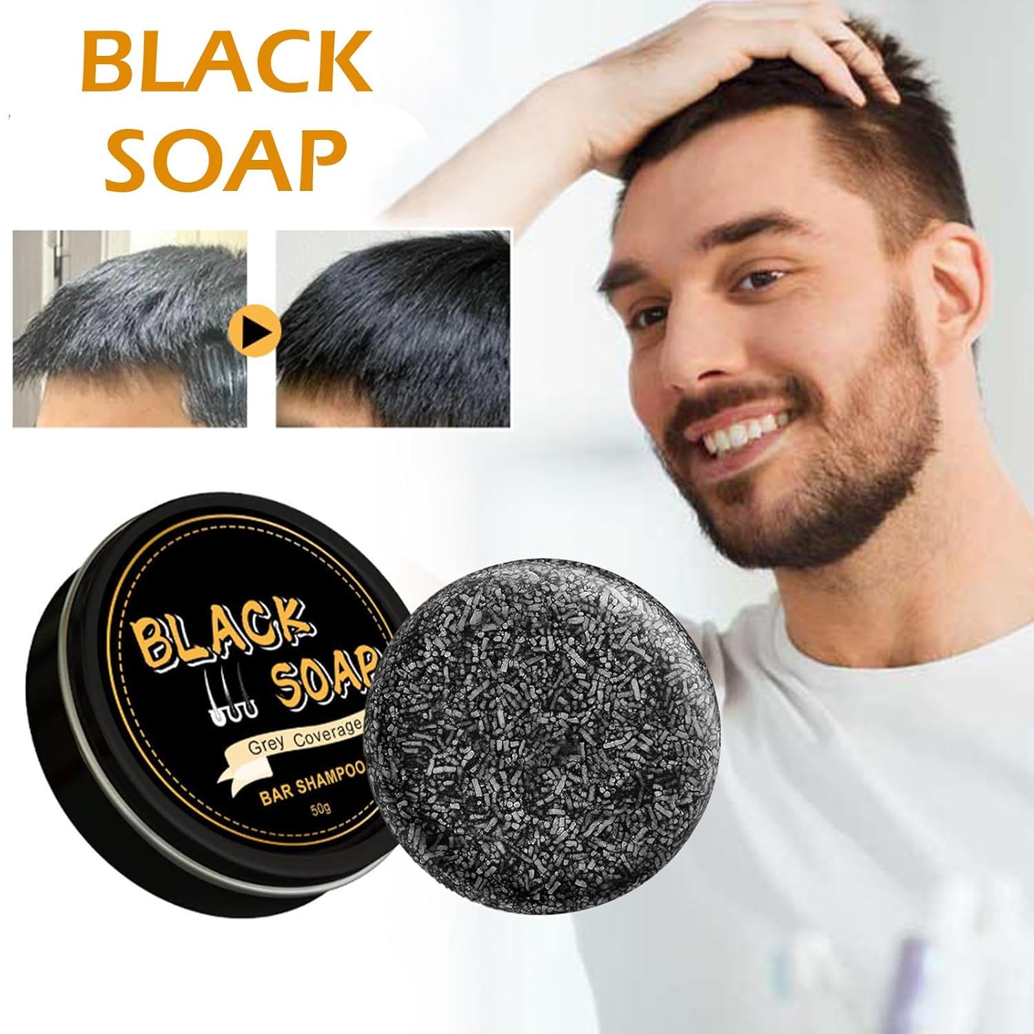 Gray Hair Reverse Bar Soap，Natural Black Soap for Gray Hair