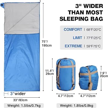 Ultralight 3-Season Sleeping Bag, Portable & Lightweight Compact Warm Sleeping Bag with Compression Sack for Outdoor Camping, Hiking and Picnic