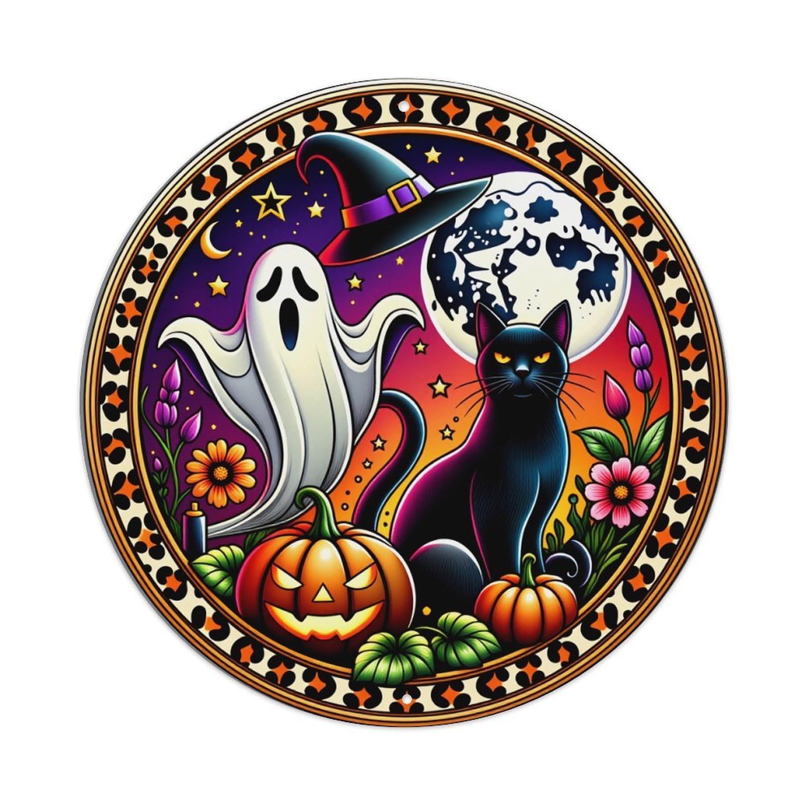 Halloween Ghost Cat Pumpkin Moon Metal Tin Sign Vintage Garden Bedroom Cafe Bar Man Cave Home Wall Decor Metal Poster 8x8 inches