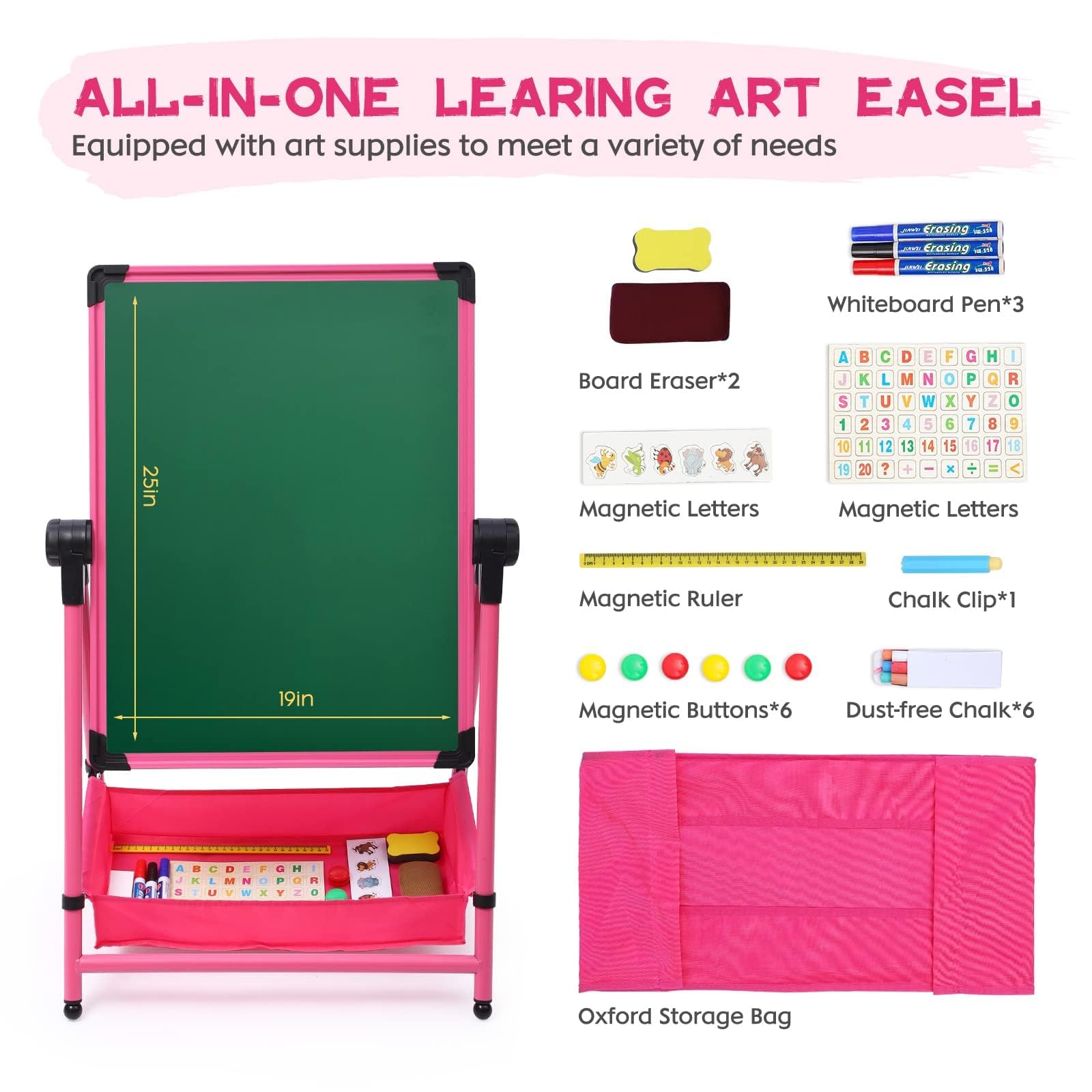 Caballetes para Niños Pizarra Caballete Infantil de Doble Cara con Altura Ajustable 75-112cm Chalkboard Whiteboard 360° giratorio con accesorios