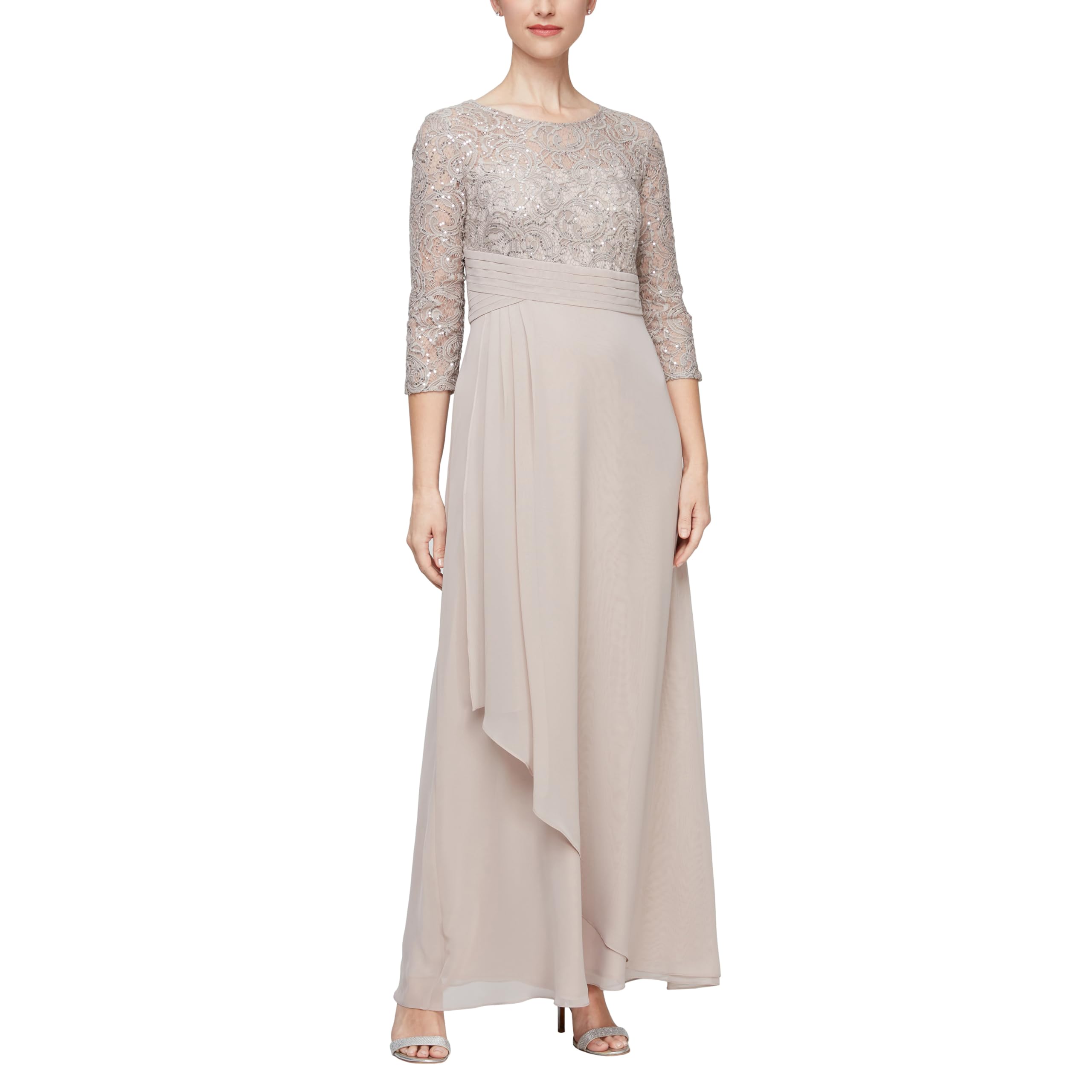 Alex Evenings Womens Long Lace Top Mother of The Bride Dress with Empire Waist (Plus Size)