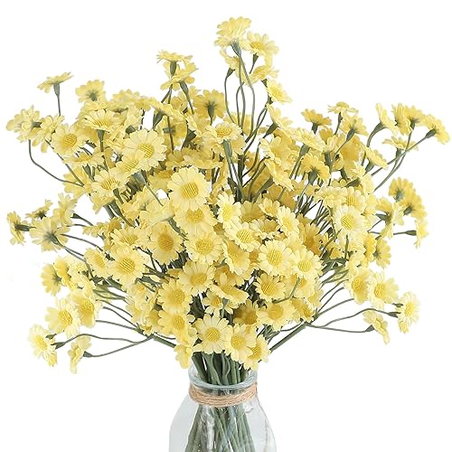 Floroom 24pcs Yellow Small Artificial Flowers Faux Silk Daisies Fake
