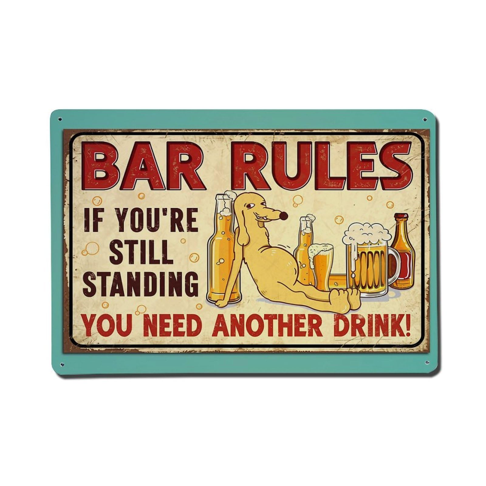 Jdfenggu Vintage Bar Rules Dog Drinking Beer Sign Retro Metal Tin Sign, Metal Poster For Bar, Home, Man Cave, Kitchen, Laundry Room Art Decor 8X12 Inch