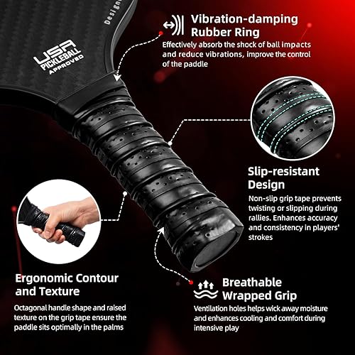 Miniatura 4 de BAGAIL Palas de pickleball aprobadas por USAPA, juego de pickleball de superficie de fibra de vidrio, raquetas ligeras con 4 bolas, 1 bolsa,