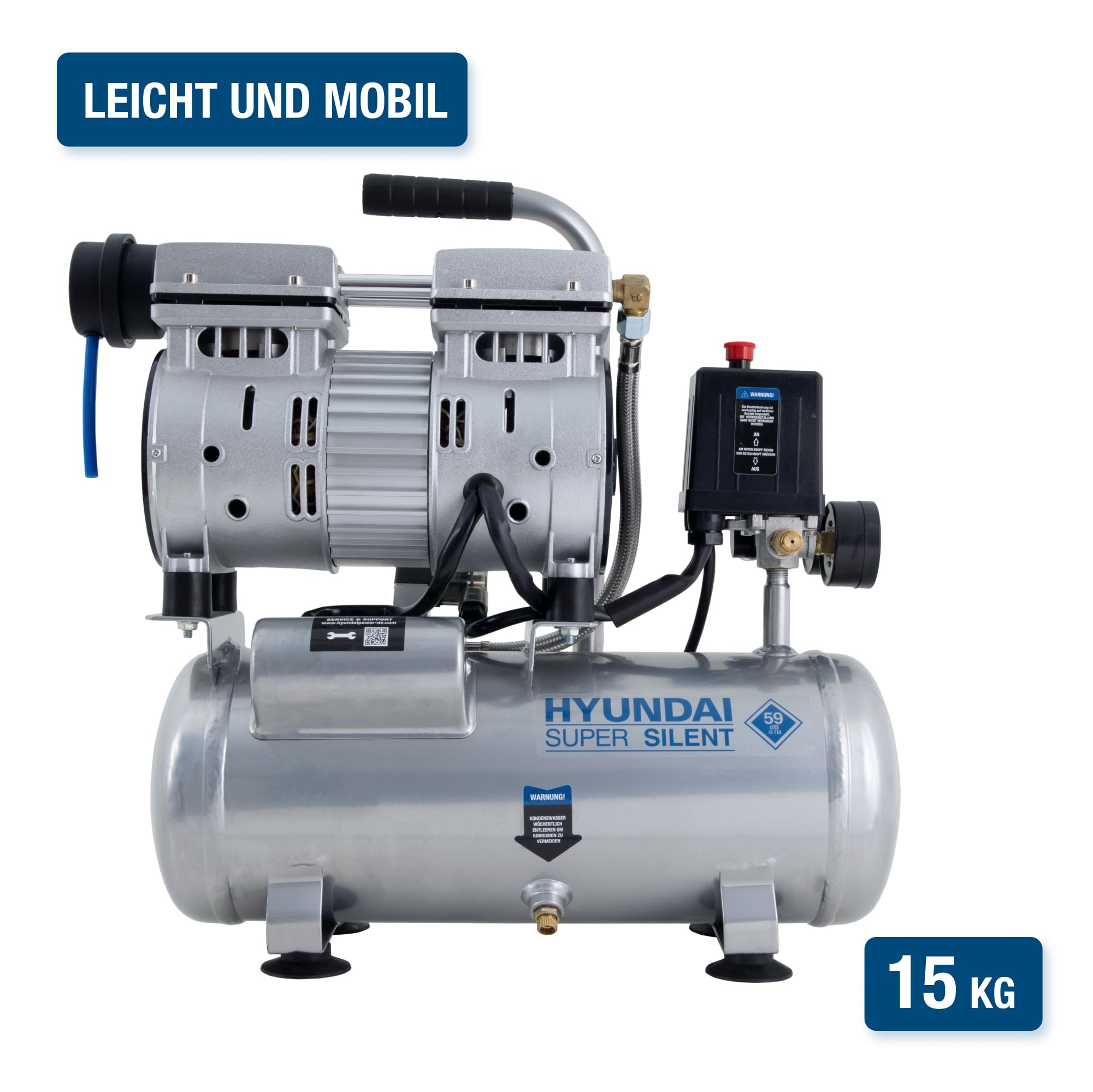 HYUNDAI Silent Kompressor SAC55751 6L 8bar ölfrei 0.55kW 93 L/Min 59dB leise