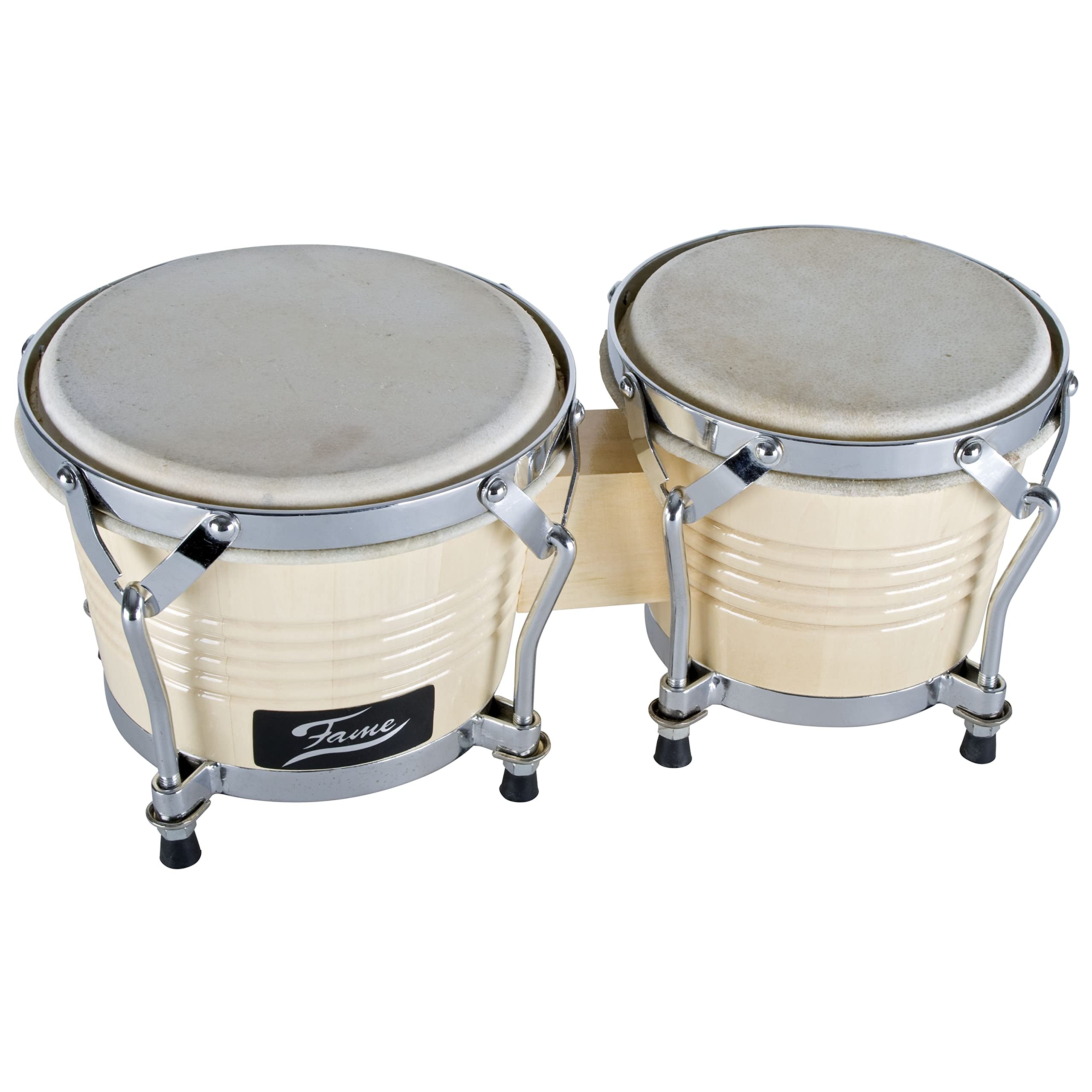 Fame Bongo Beginner Set, 6"+7", Naturfarbe, Holz, Chrom Hardware, Stimmbar, Nappa Fellmaterial, Traditionelle Spannringe, Rutschfeste Standfüße, Ideal für Einsteiger und Schulen"