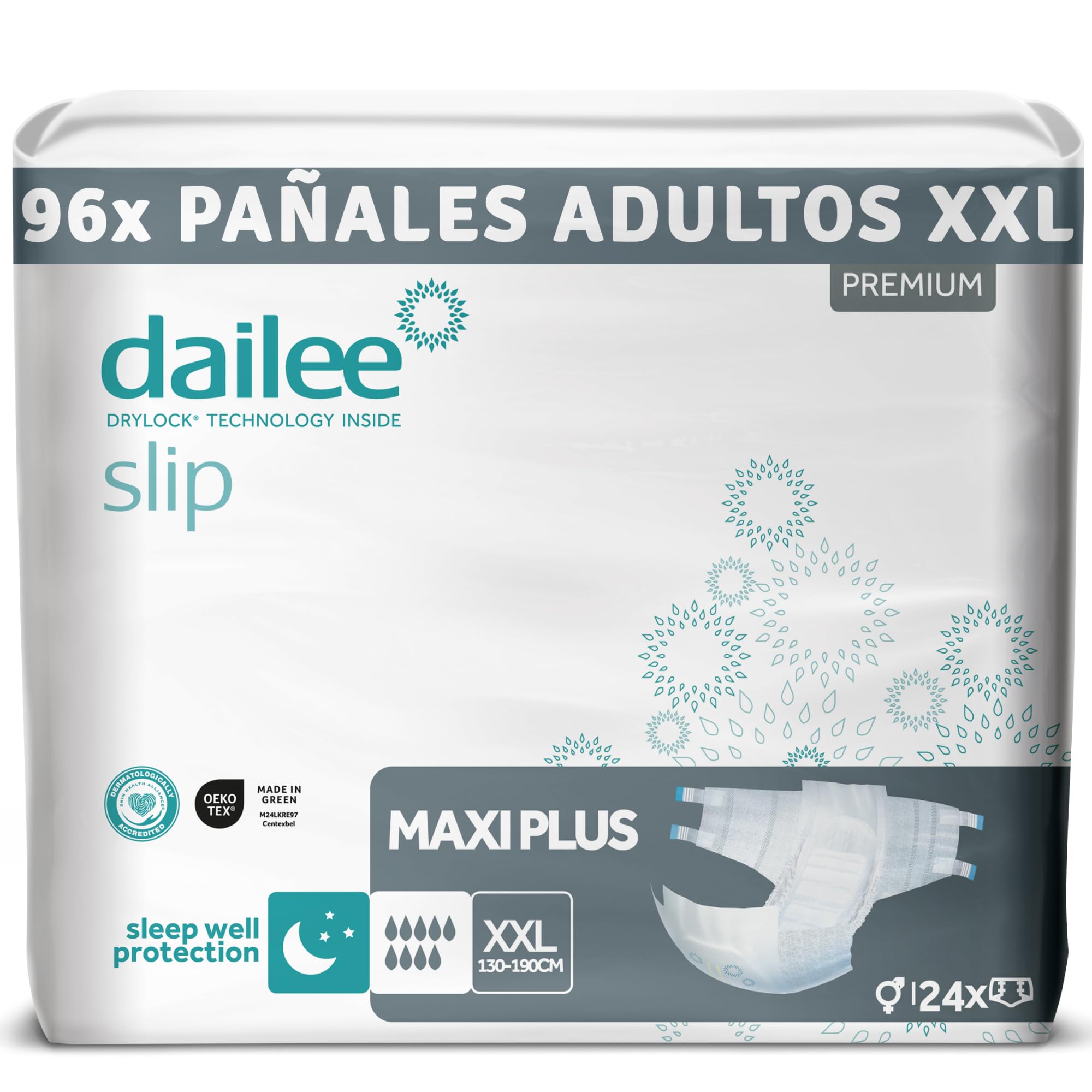 Pañales Dailee Slip Premium Maxi Plus Talla XXL - Pack 4×24 Un