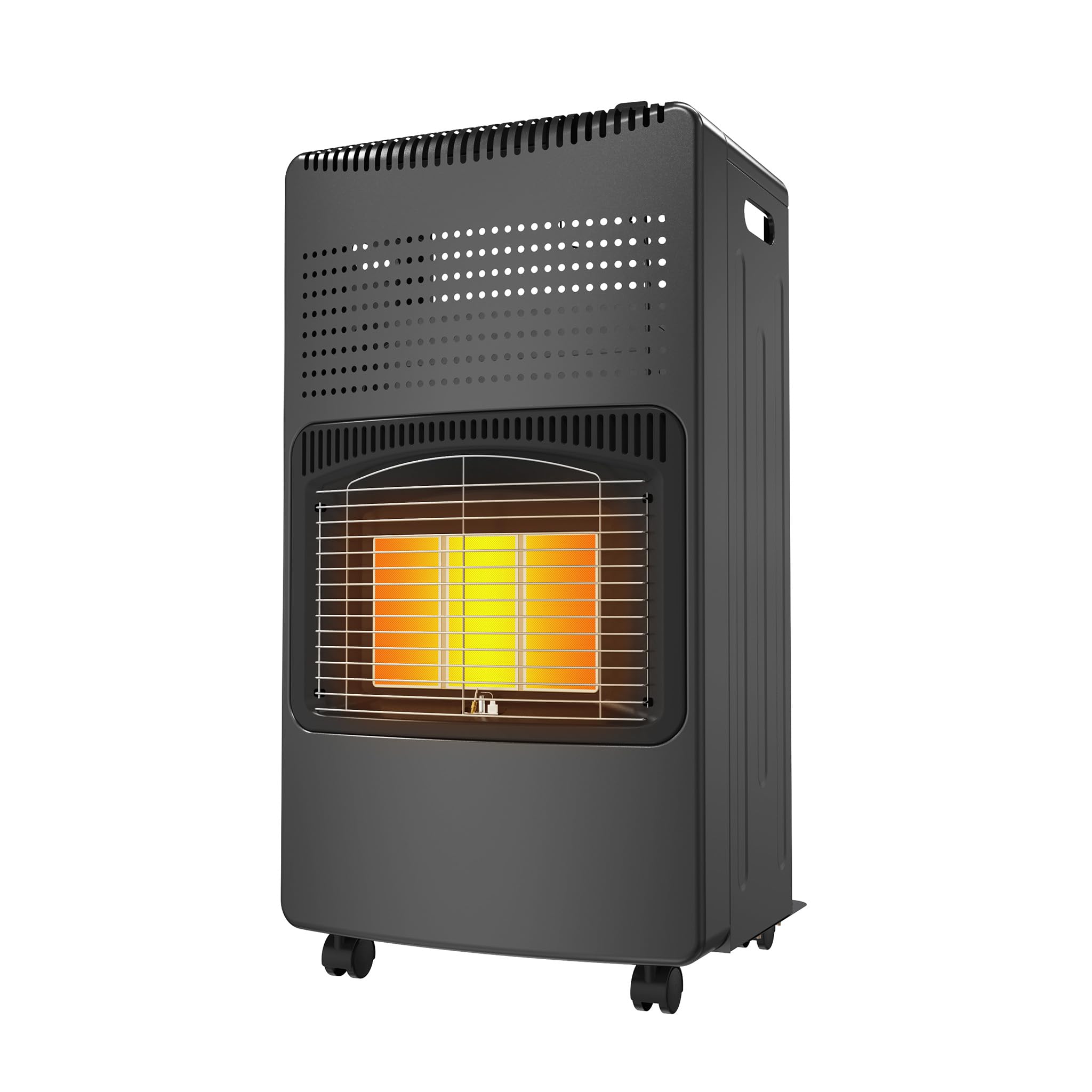 FIVMEN Gasheizung für Innenräume 4200W Keramik Gasheizer Heizstrahler 3 Heizstufen Gas Heizung Gasofen Gasheizgerät inkl. Griff, Rad & Gasschlauch bis 12 kg, Schwarz