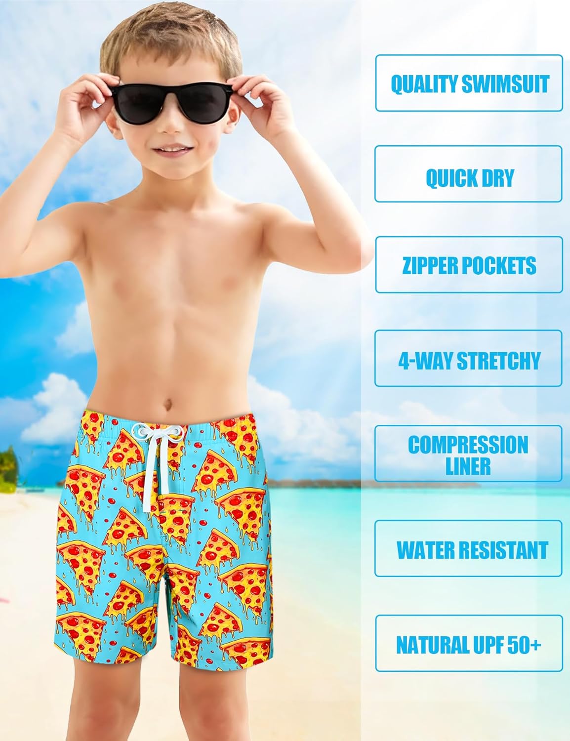 LUCOWEE Boys Swim Trunks Zipper Pockets Compression Liner Anti Chafe Swimsuit Bathing Beach Shorts Surf Quick Dry UPF 50+ - Image 2