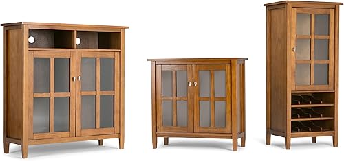 Miniatura 9 de SIMPLIHOME Warm Shaker - Armario de almacenamiento bajo de madera maciza de 32 pulgadas de ancho con 2 estantes en marrón dorado claro, gabinete de