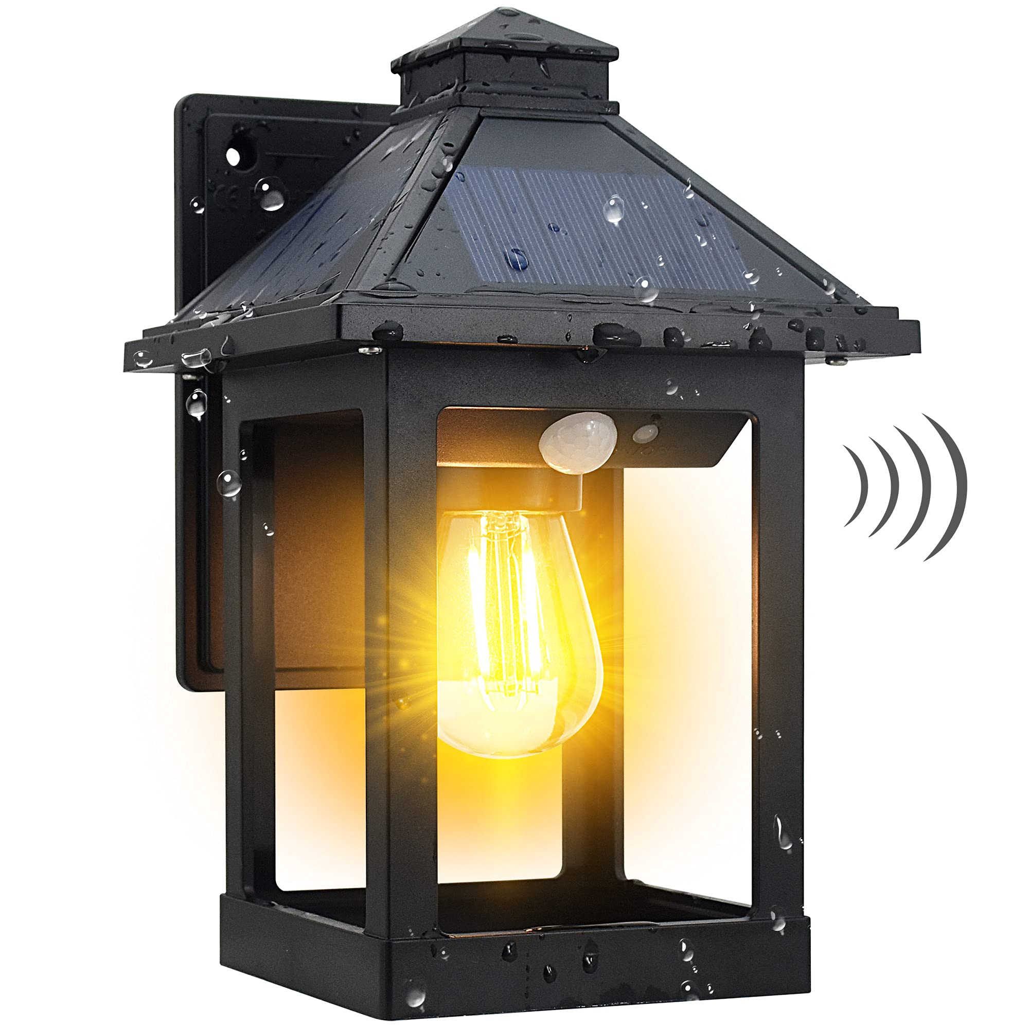 KuniwaSolar Wall Light Outdoor with 3 Lighting Modes, Dusk to Dawn Led Wall Mount Sconce Exterior Motion Sensor Security Porch Lantern Light Fixture Waterproof for Patio Fence Outside Decorative