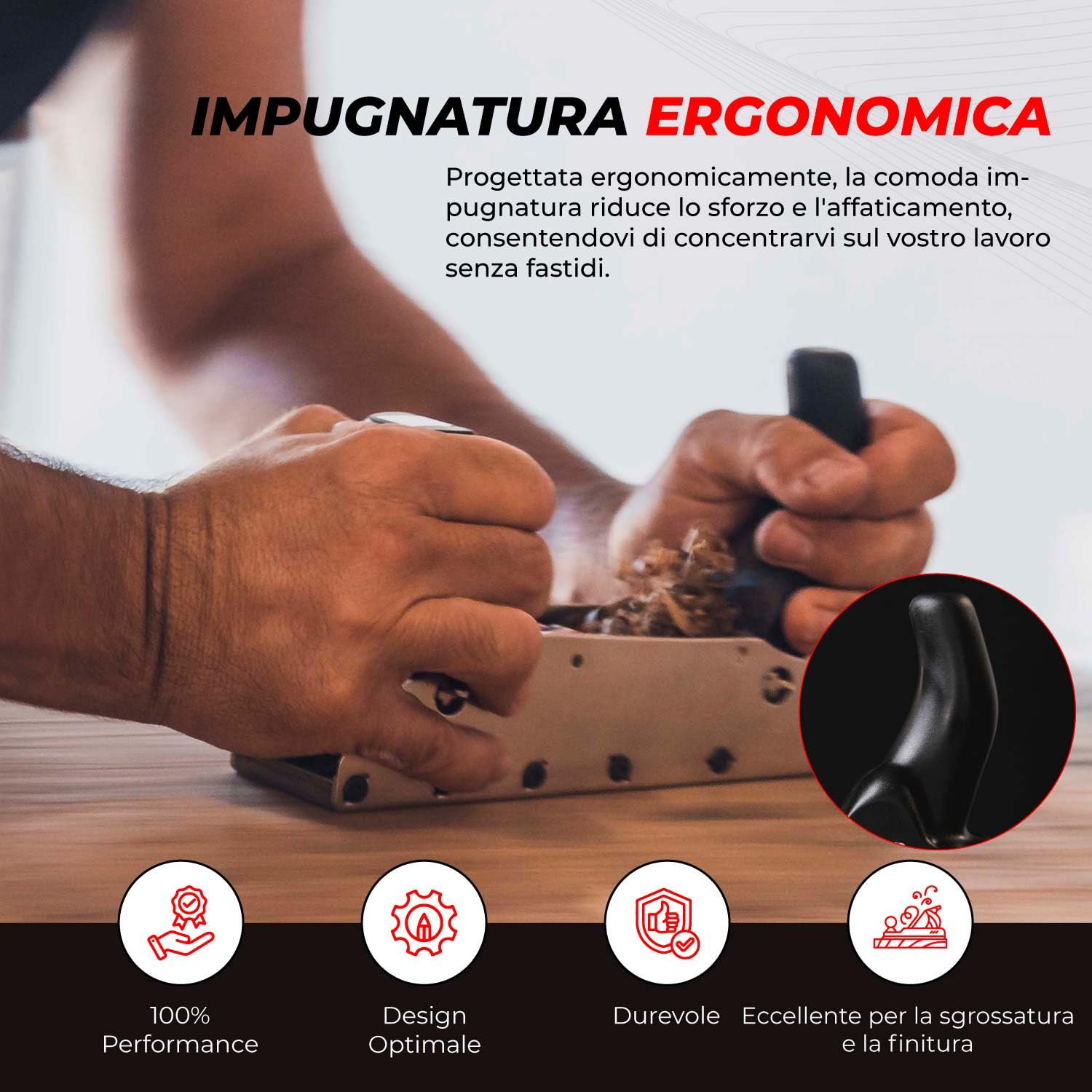 RALI 220 Evolution N Pialla Manuale per Legno con 4 lame reversibili a doppio taglio | Pialla per Lavorazione del Legno, Nessuna affilatura necessaria and Regolazioni ultra-facili