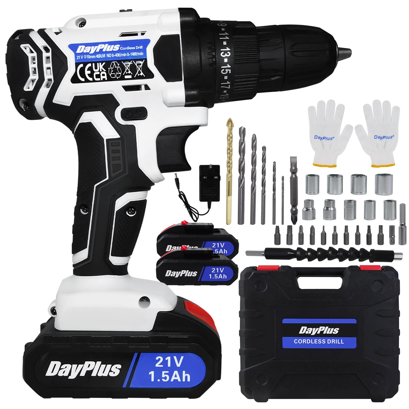 Cordless Combi Drill Driver, 45N.m Electric Drill with 2 Batteries 1500mAh, 2 Speed Electric Drills Cordless Combi Driver, 25+1 Torque Setting Power Drill, 29pcs Accessories Electric Screwdriver Set