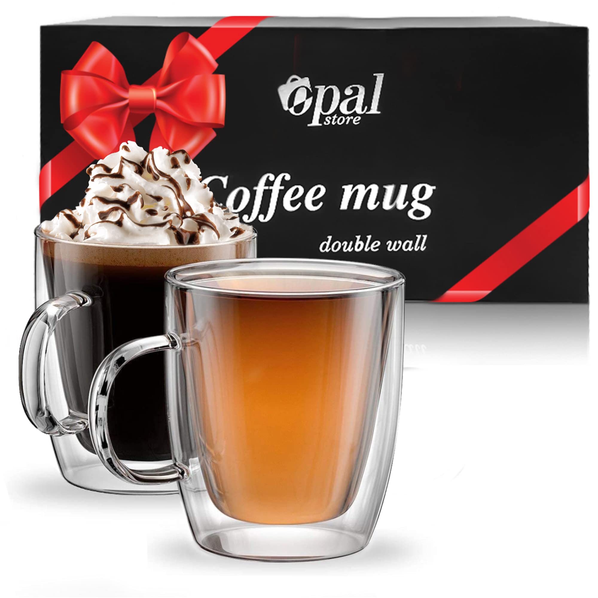 Opal coffee mug double wall transparent made of borosilicate glass modern design for cold and hot drinks such as cappuccino latte espresso tea,tableware, drinkware kitchen accessories 2cups 350 ml