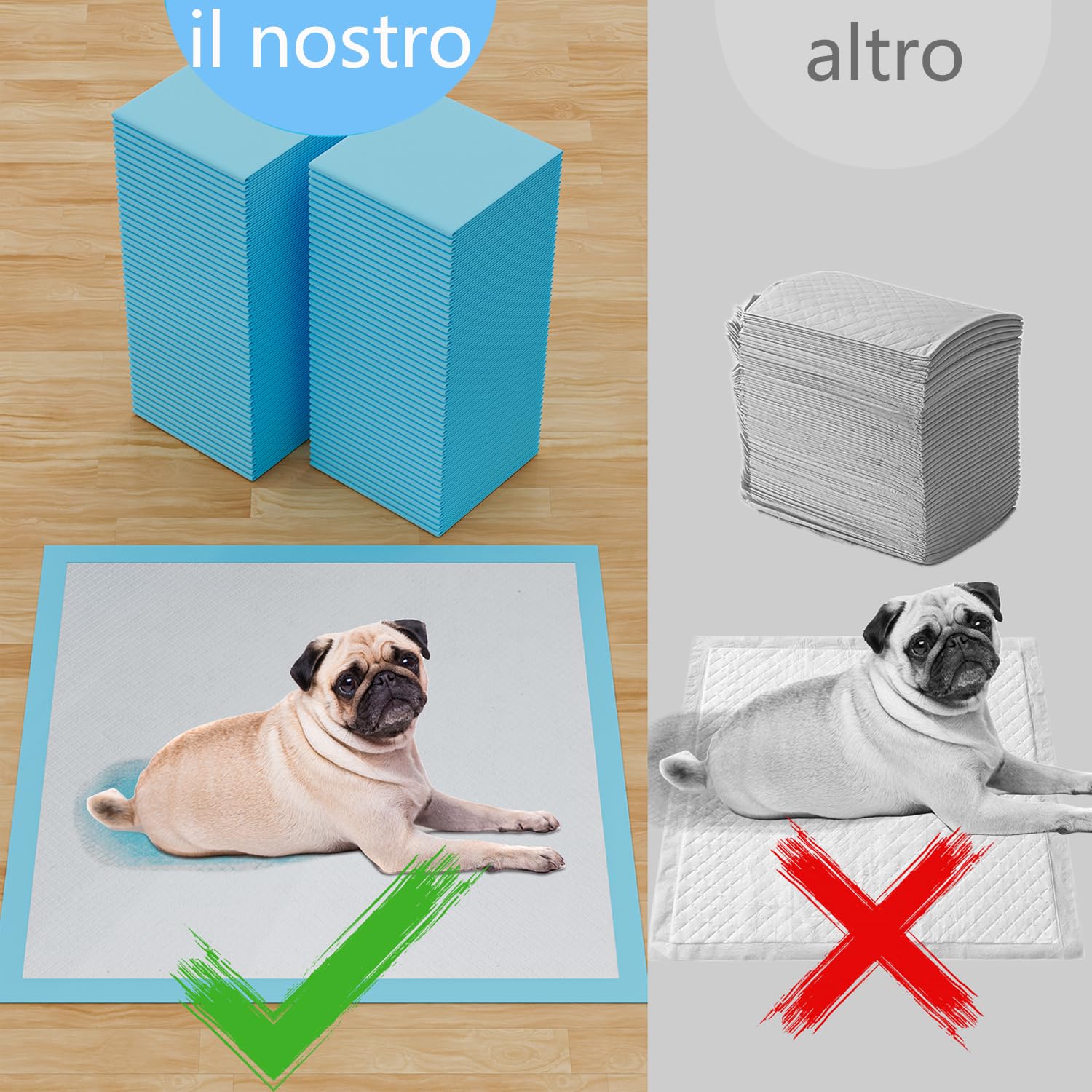 80x90 cm Tappetini Assorbenti Per Animali Domestici ,60 pz per l'addestramento di Cani e Grosso Cane,Design a 6 Strati a Prova di Perdite con Superficie ad Asciugatura Rapida(80x90 cm 60pezzi)