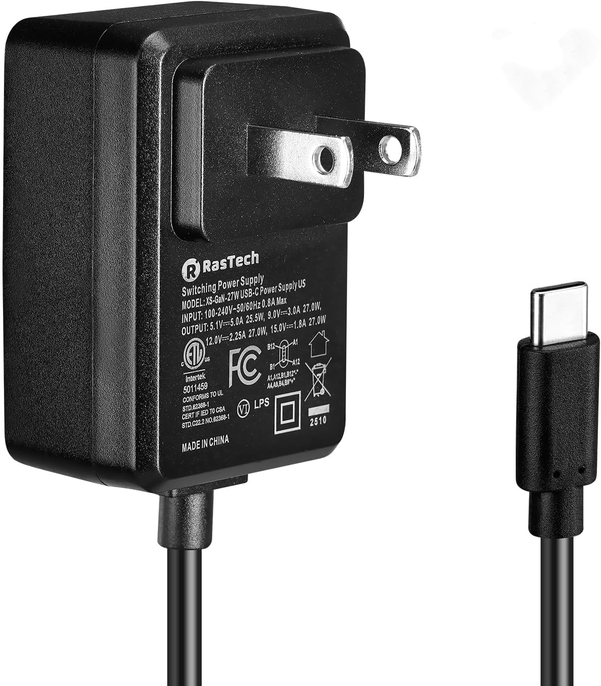 27W PD USB C GaN Power Supply for Raspberry Pi 5 Adapter 5.1V 5A