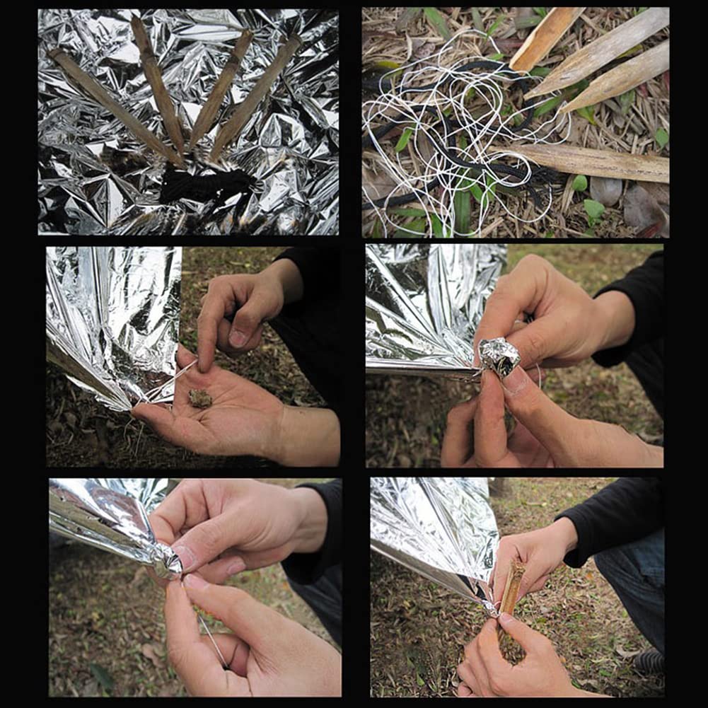 Emergency Shelter Sets, Survival Shelter 1 Survival Tent 1 Mylar Blankets 1 Emergency Sleeping Bag 1 Poncho for Outdoor Carcar Kits, Camping, Hiking (Orange)