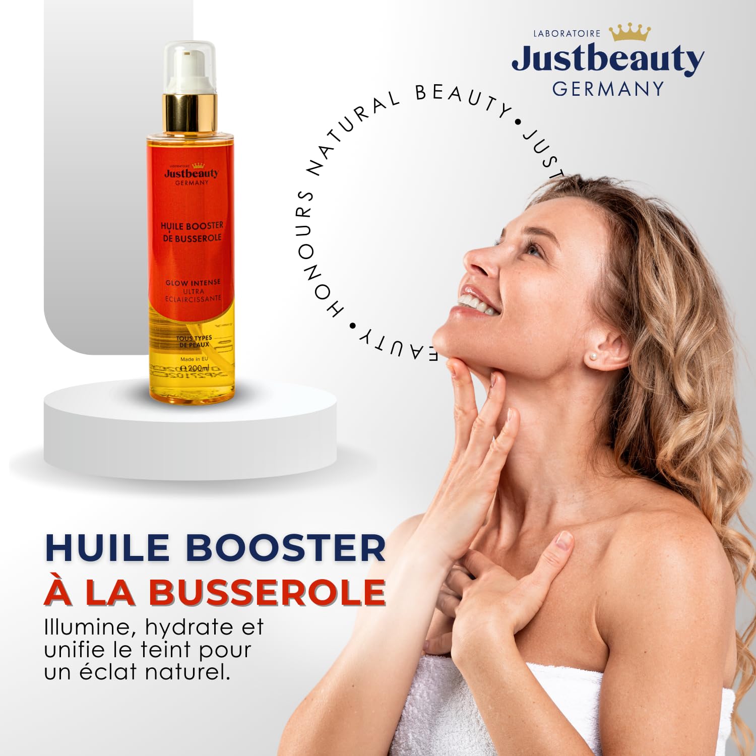 Huile Booster de Busserole - Glow Intense 200ml | Soin Éclaircissant Anti-Taches | Unifie le Teint & Illumine la Peau | Hydratation & Éclat Naturel