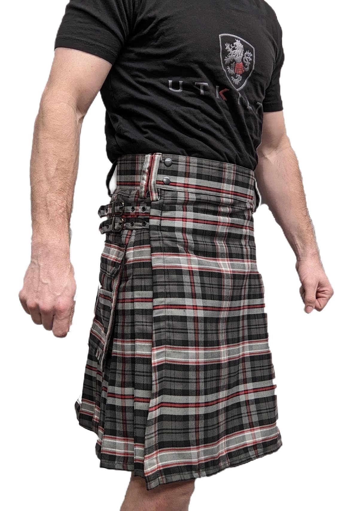Men's Standard Tartan Utility Kilt, Modern Scottish Kilt for Everyday Wear, Tactical Kilts with Adjustable Hip Straps & Cargo Pockets For Men, Scot Nat Ant, 46" Waist