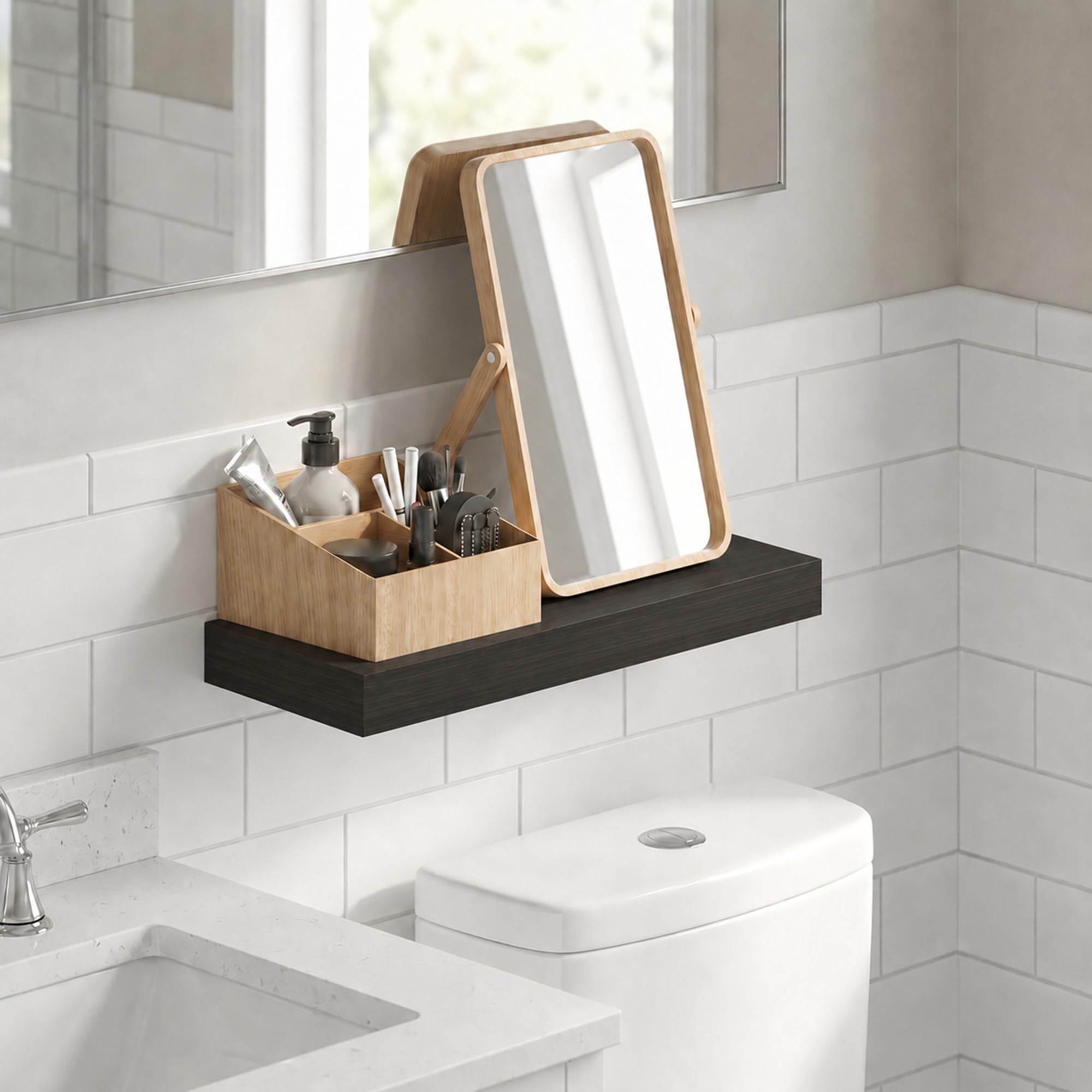 Furinno Tobacco Oak / 11.8 x 23.6 / Modern Bathroom Shelves
