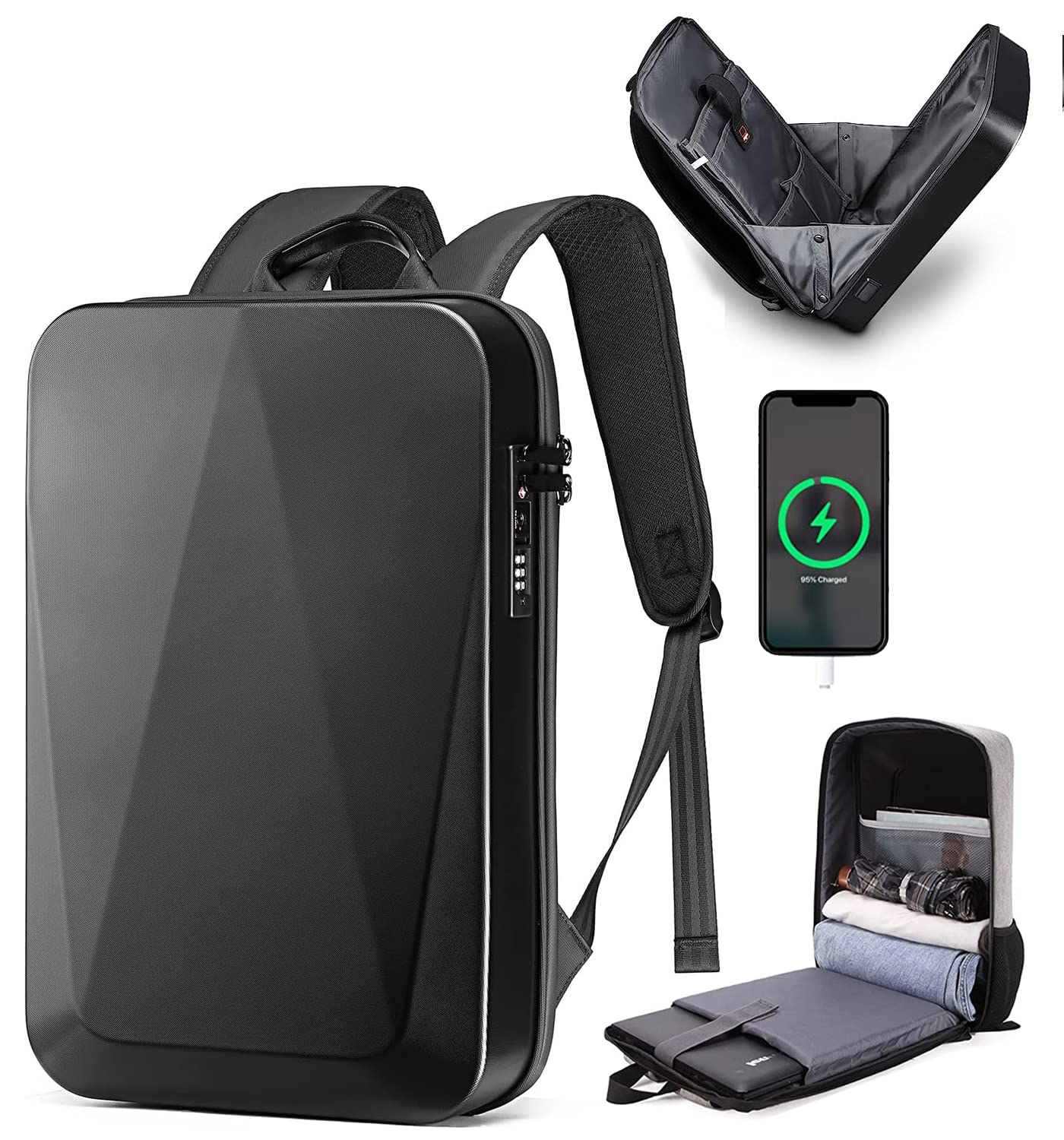 LIODUX Business Travel Backpack with USB Charging Port and Laptop Compartment, Water Resistant Laptop Backpack Anti Theft Notebook Bag, Multipurpose Large Capacity Daypack Book Bag for Men & Women