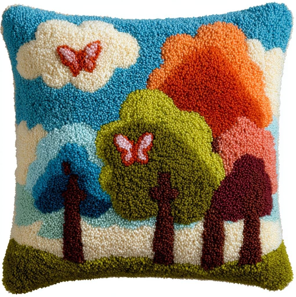 Henypt Latch Hook Cushion Making Set 17x17in,Flowers and Butterflies Beginner Friendly DIY Needlecraft Craft Kit for Adults,Ideal for Sofa & Bedroom