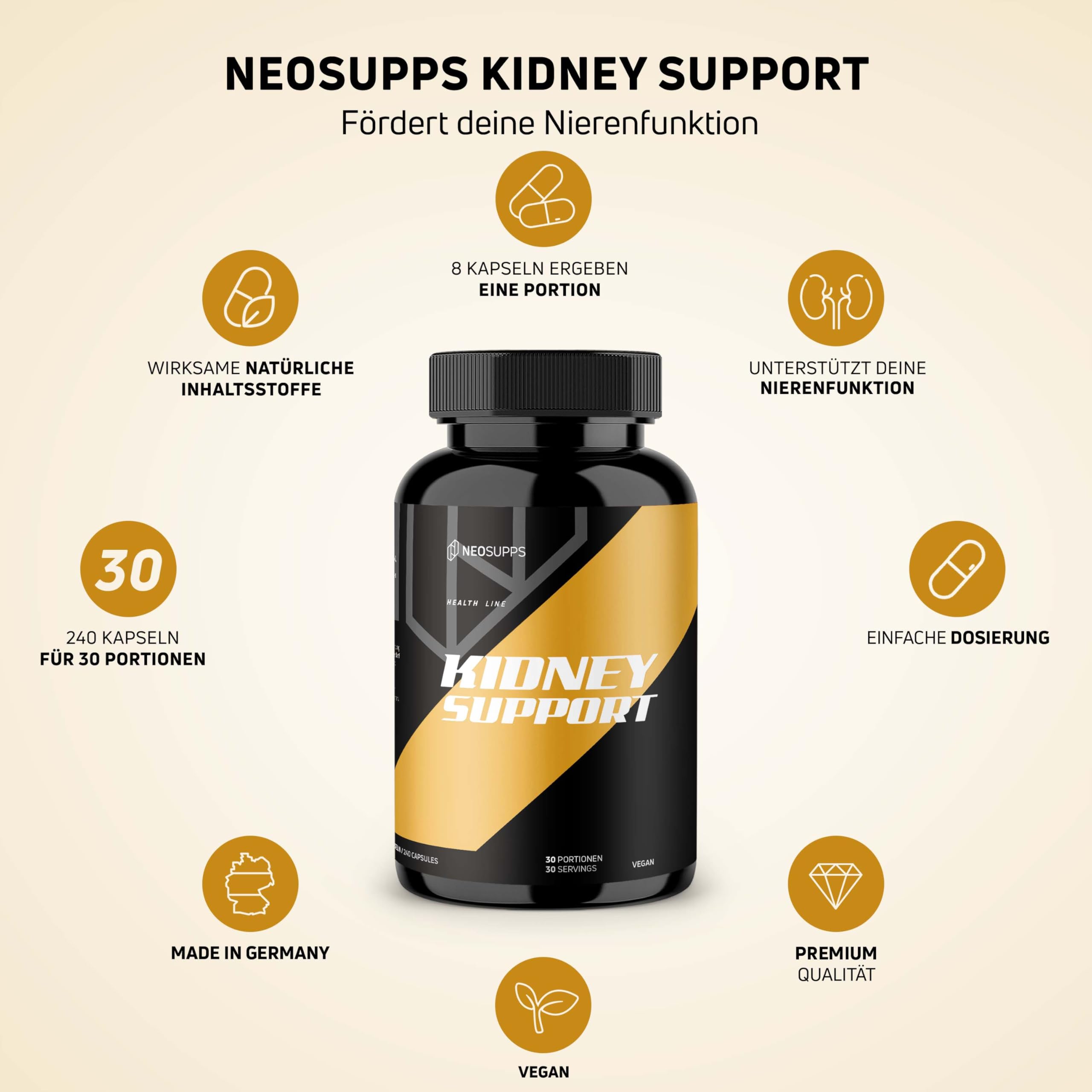 Neosupps Kidney Support, 240 Kapseln Vegan, Natürliche Nierenunterstützung Astragalus, Sinensis & Selleriesamenextrakt, Entgiftung, Harnwegsgesundheit & Zellschutz (240 Kapseln, Geschmacksneutral)