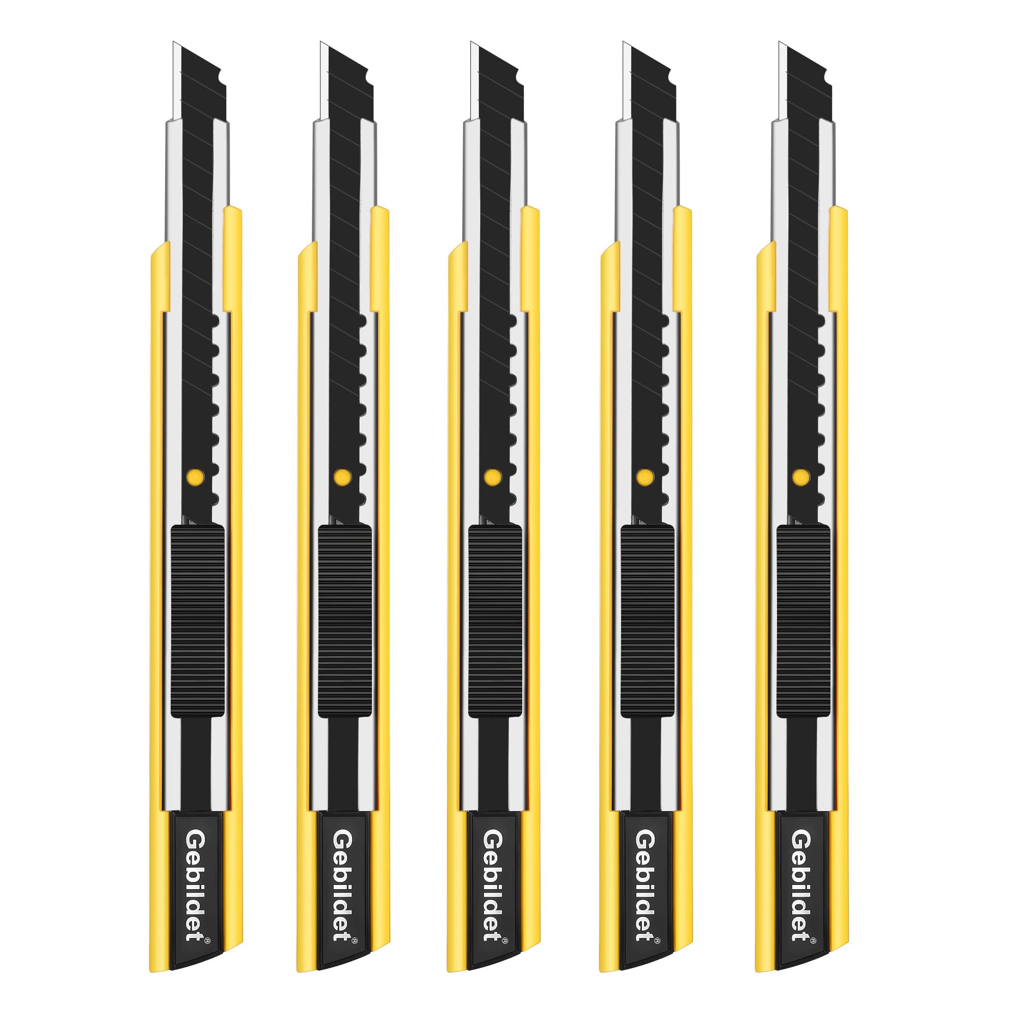 Gebildet 5 cortadores de autobloqueo para mano derecha e izquierda, cuchillas de 9 mm, 60 cuchillas, cuchillo utilitario, cuchillo gráfico (soporte amarillo)