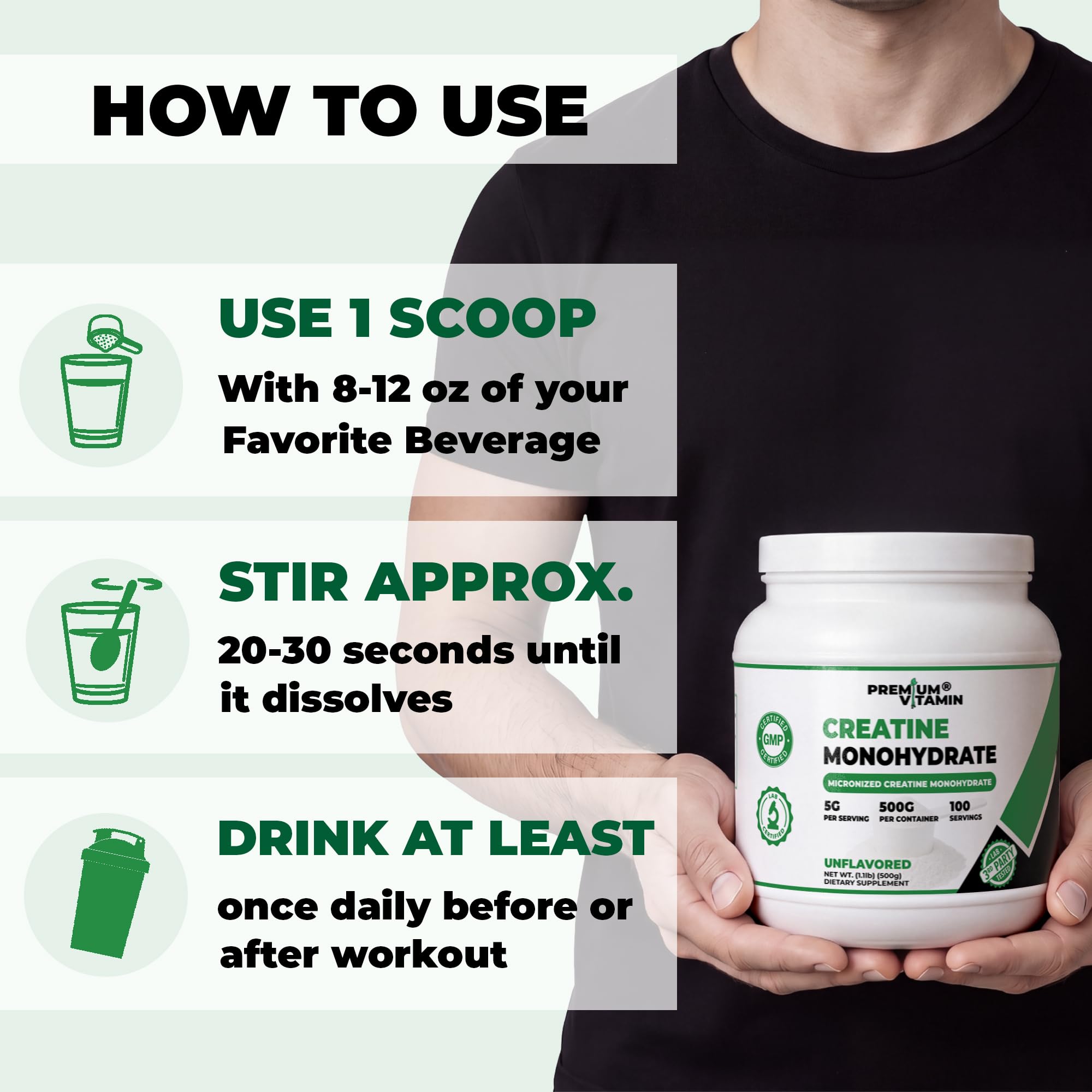 Creatine Monohydrate Powder – 100% Pure Micronized Unflavored Creatine for Men & Women - Muscle Growth, Power & Recovery – 100 Servings, 500g — Amazon image 6