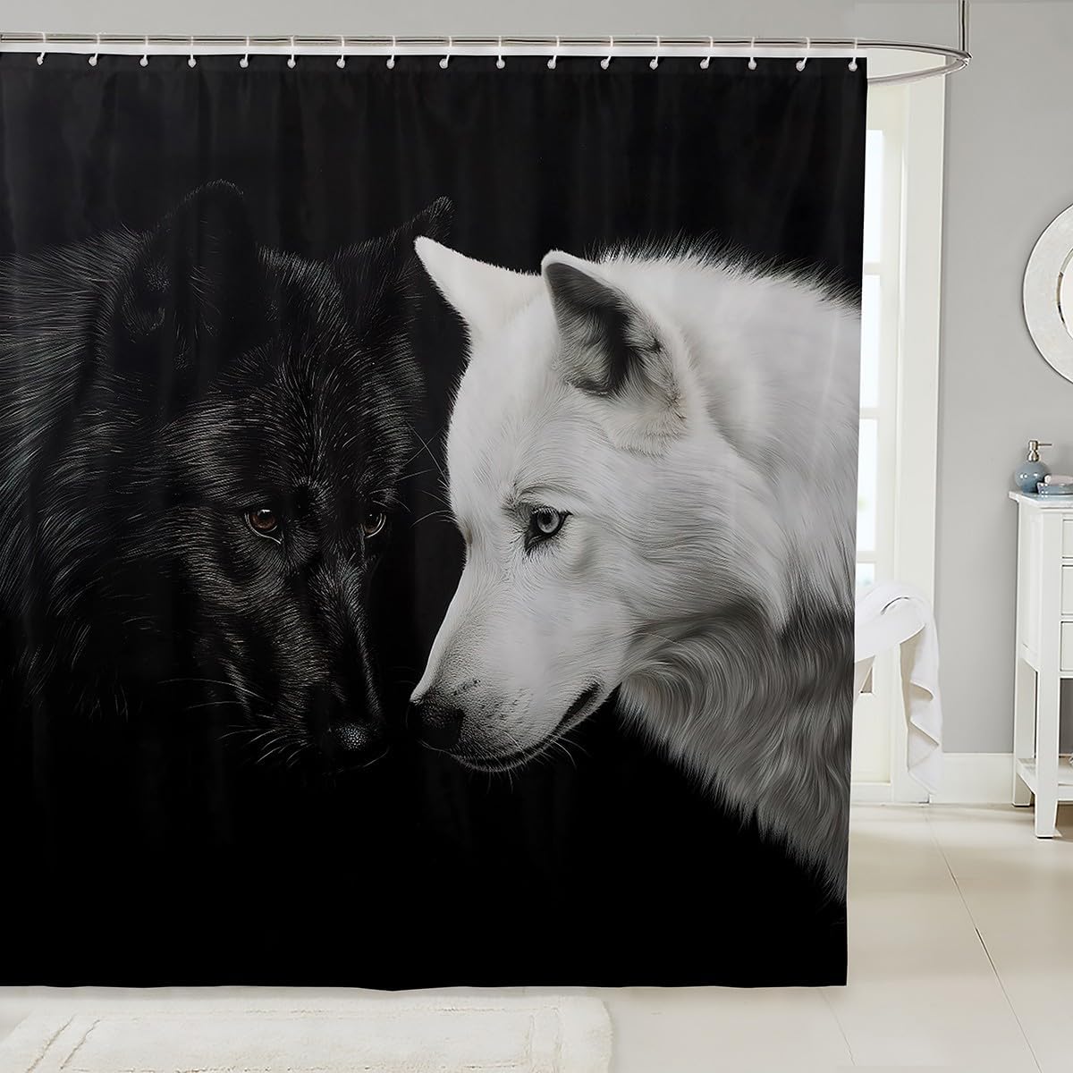 Erosebridal Black and White Wolf Bathroom Curtain Couple Wolf Shower Curtain 72" Wx78 L for Kids Adults Men Women Bathroom,Woodland Animal Bath Curtain Jungle Wildlife Bathroom Accessories