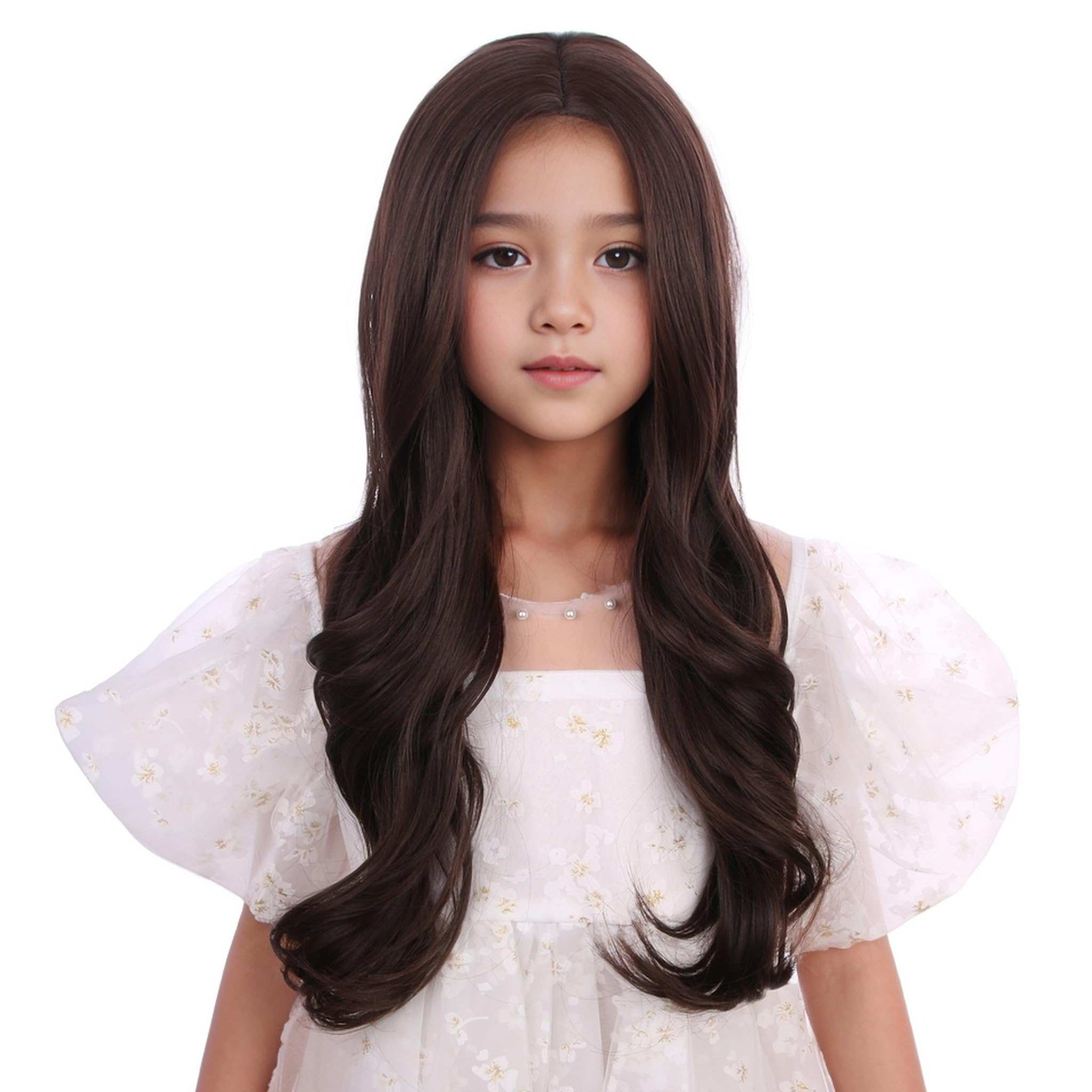 Edivd Kids Mixed Brown Wig Child Long Dark Brown Wavy Curly Wig Girls Chocolate Middle Part Wigs Heat Resistant Synthetic Wigs with Cap
