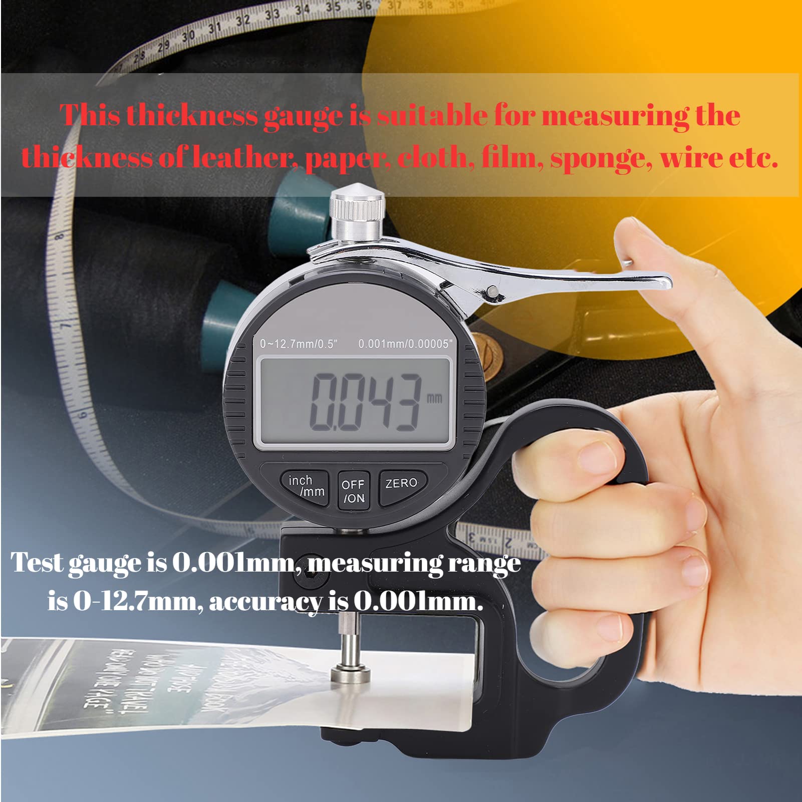 Calibre de espesor digital para instrumento de medición de hilo de cuero de papel 0-12.7mm Rango de medición (0.001mm)