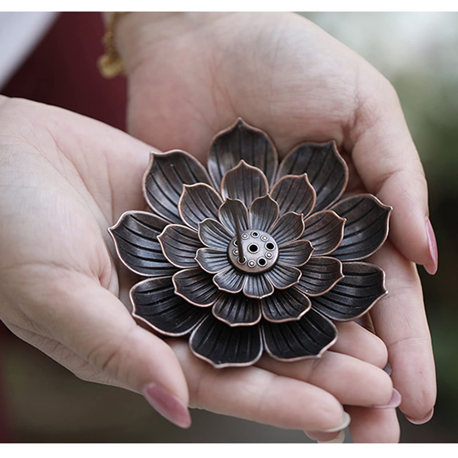 PZJFH Wierookkaarsenhouder, 4 stuks, brons, retro lotus, wierookkegelhouder, wierookbrander, wierookbrander, wierookbrander, voor thuis, kantoor, theehuis, tuin, decoratie, 4 cm