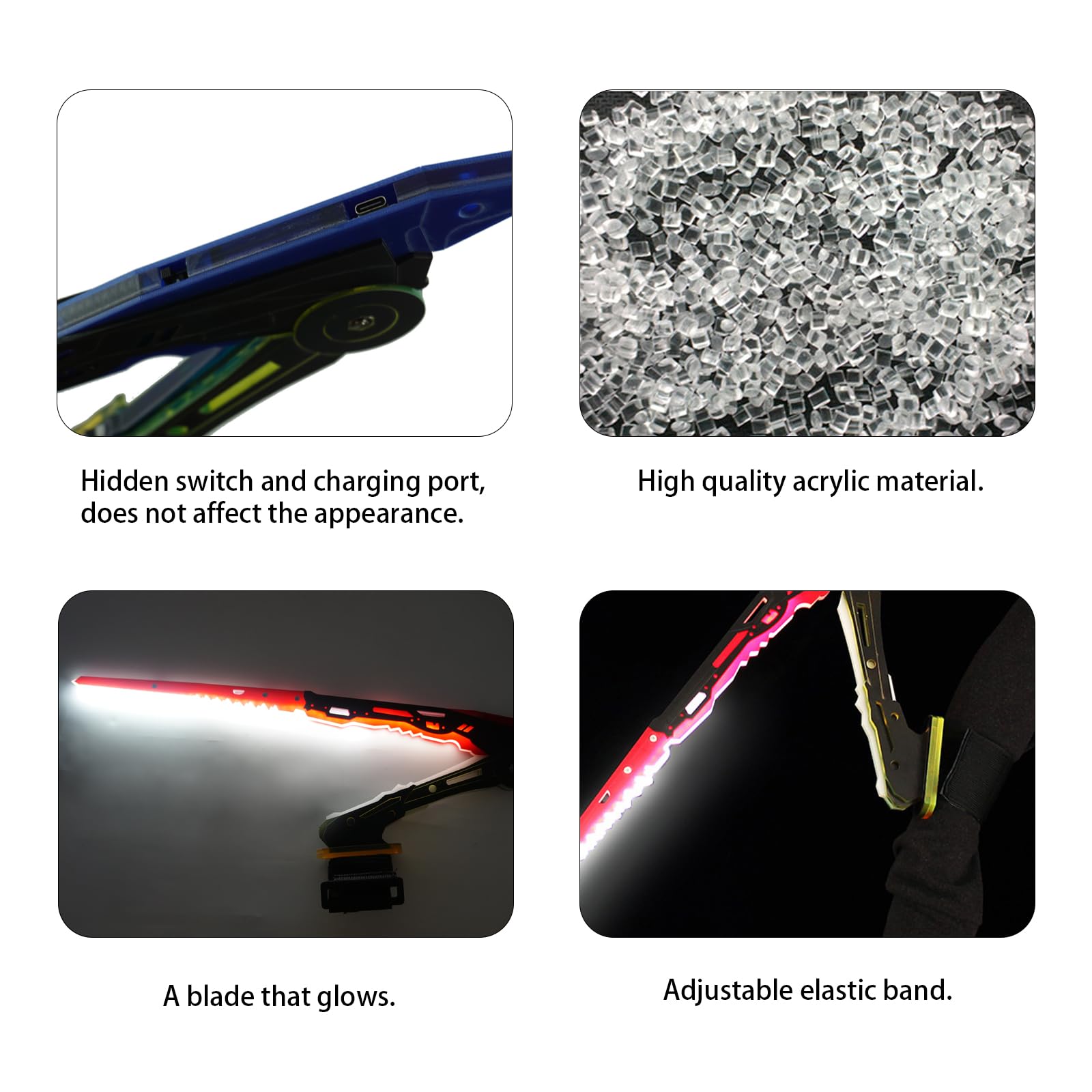 MILRCH Punk arm, Rechargeable LED Lights, Perfect gaming experience, A Must-Have For Any punk Enthusiast: White 2pcs