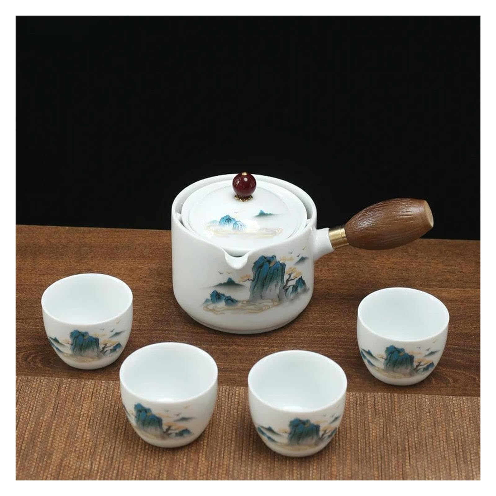 Ceramiczny zestaw do herbaty na 4 filiżanki z przezroczystym szkliwem