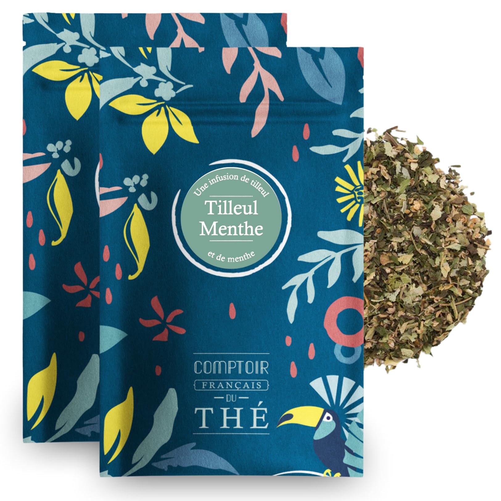 2x100g d'Infusion - Tilleul Menthe COMPTOIR FRANÇAIS DU THÉ | Notes de Tilleul et de Menthe - À déguster tout au long de la journée - Infusion en vrac, sachet zip refermable - thé de Noël