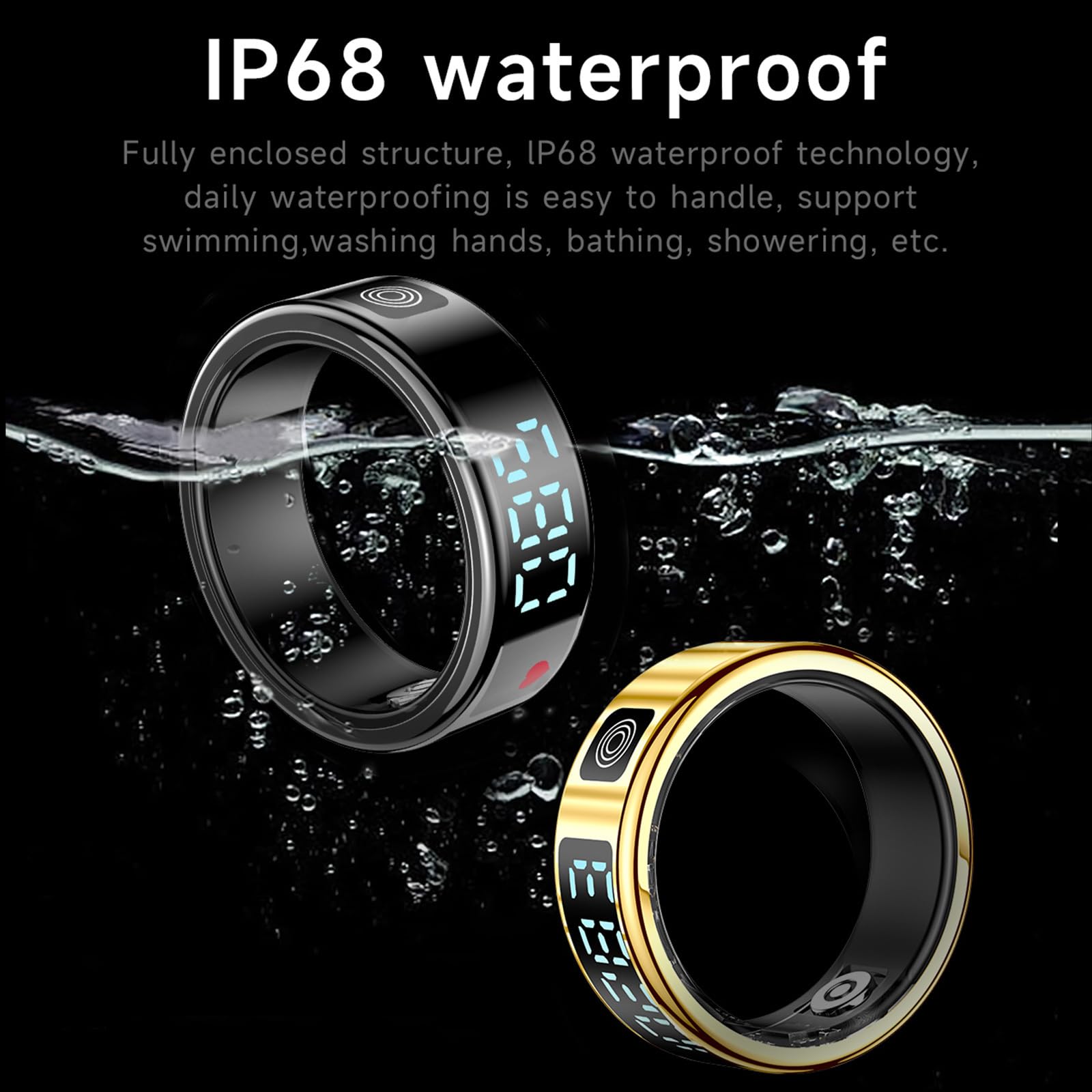 Smart Ring Touch - Bague de fitness - Pour homme et femme - Montre intelligente - Android iOS - Tracker de sommeil - Podomètre - Fréquence cardiaque - SpO2 - Étanche - Scrolling - Tracker d'activité