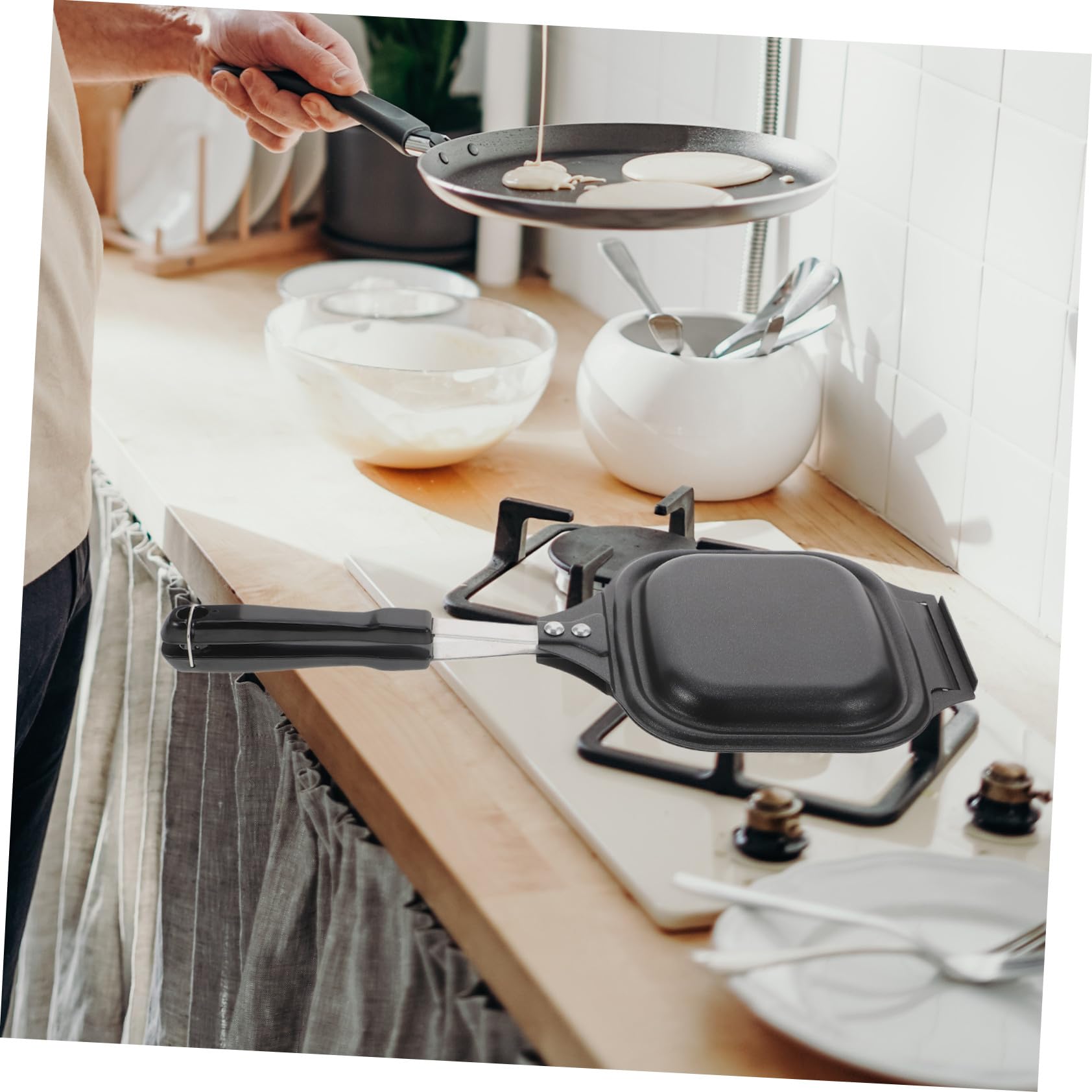 Molde Antiadherente Sándwiches para Desmontable Doble Cabeza Hornear de Hierro Sartén y Fácil de Limpiar y Mantener Alimentos Intactos para Camping Cocina