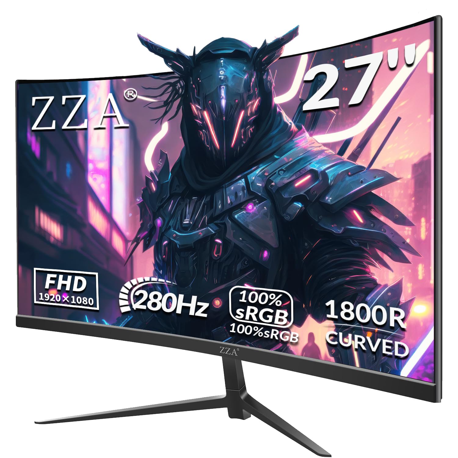 ZZA 27" Curved Gaming Monitor, Support 240Hz，Up to 280Hz, Full HD 1920x1080, Three Narrow bezels，FreeSync Premium - Ultimate Gaming Experience